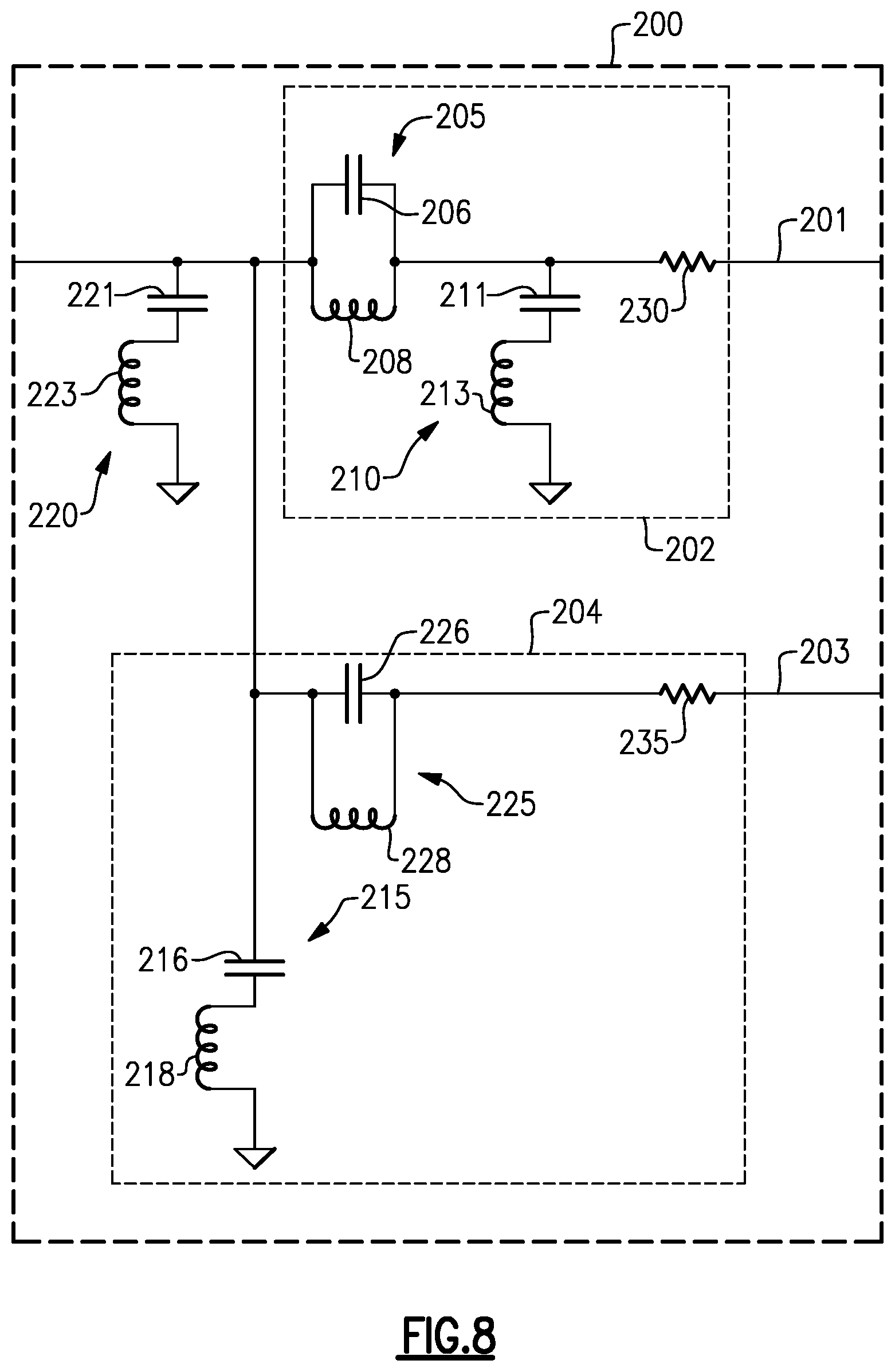 Patent US12348200 Figure 8 – Output matching circuit with suppressed harmonics