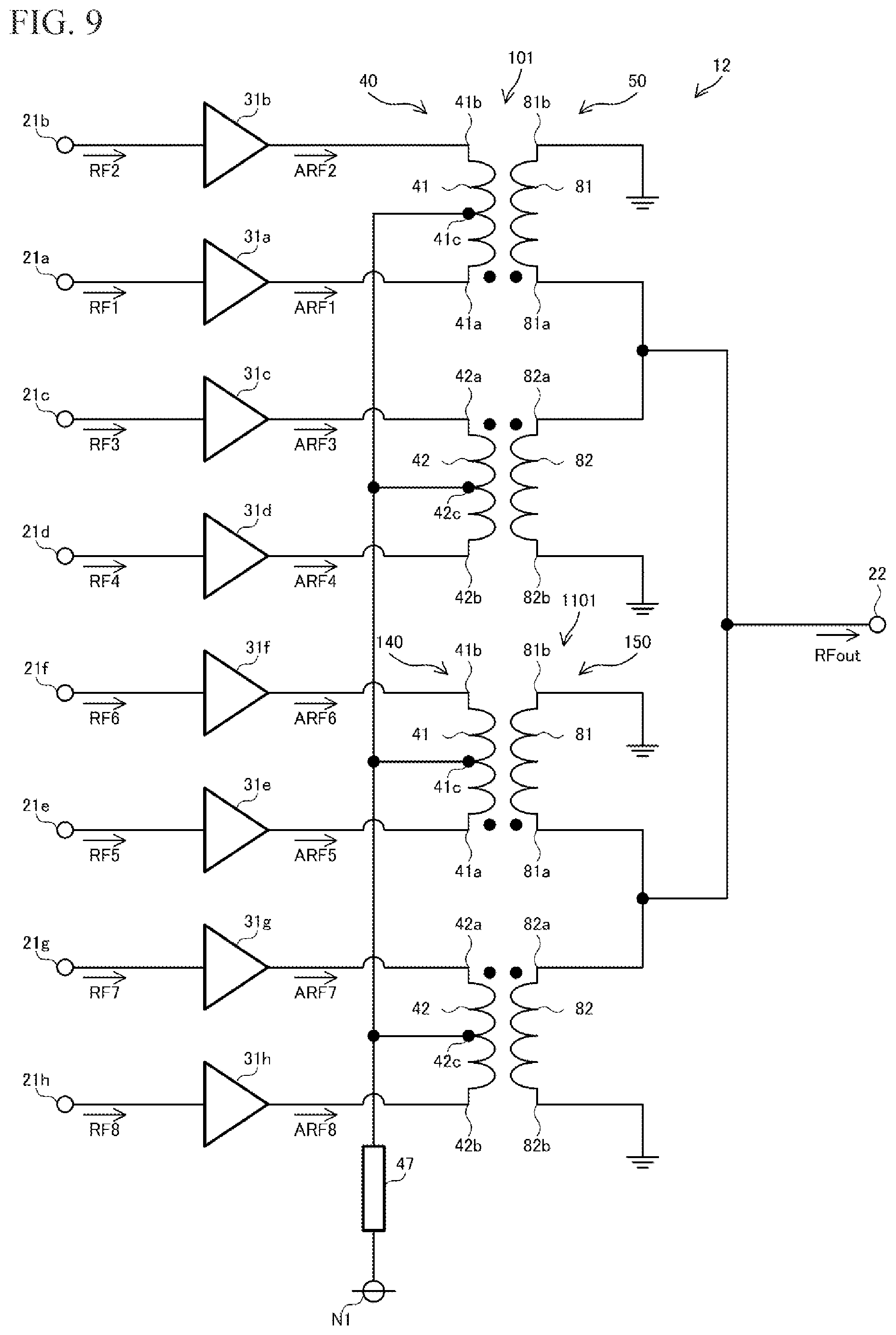 Patent US12348211 Figure 8 – Combining balun and differential amplification device