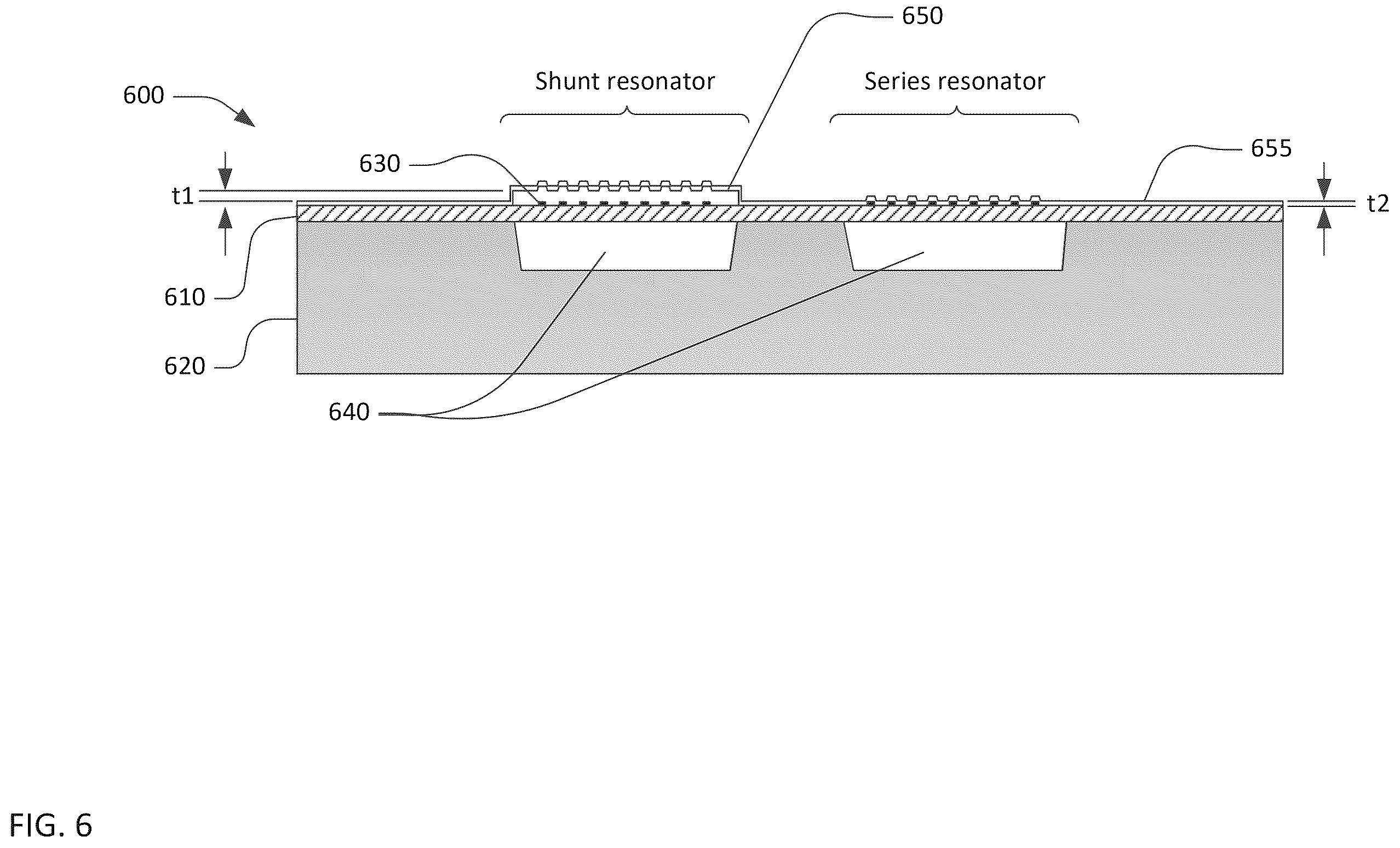 Patent US12348215 Figure 6 – Transversely-excited film bulk acoustic resonator using YX-cut lithium niobate for high power applications