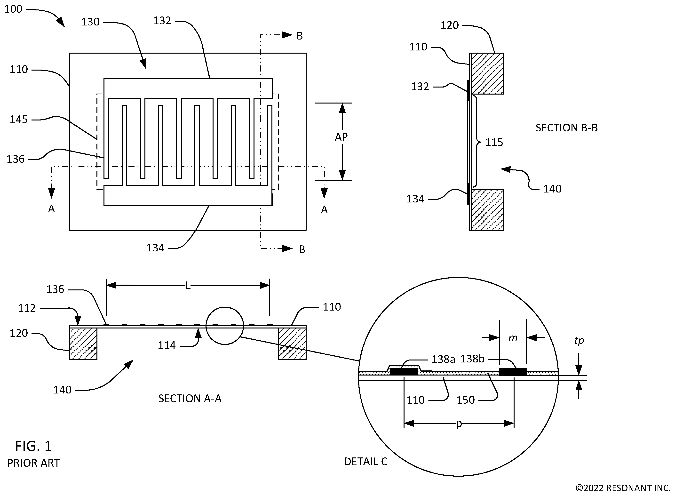 Patent US12348216 — Acoustic filters with shared acoustic tracks and cascaded series resonators — Figure 1