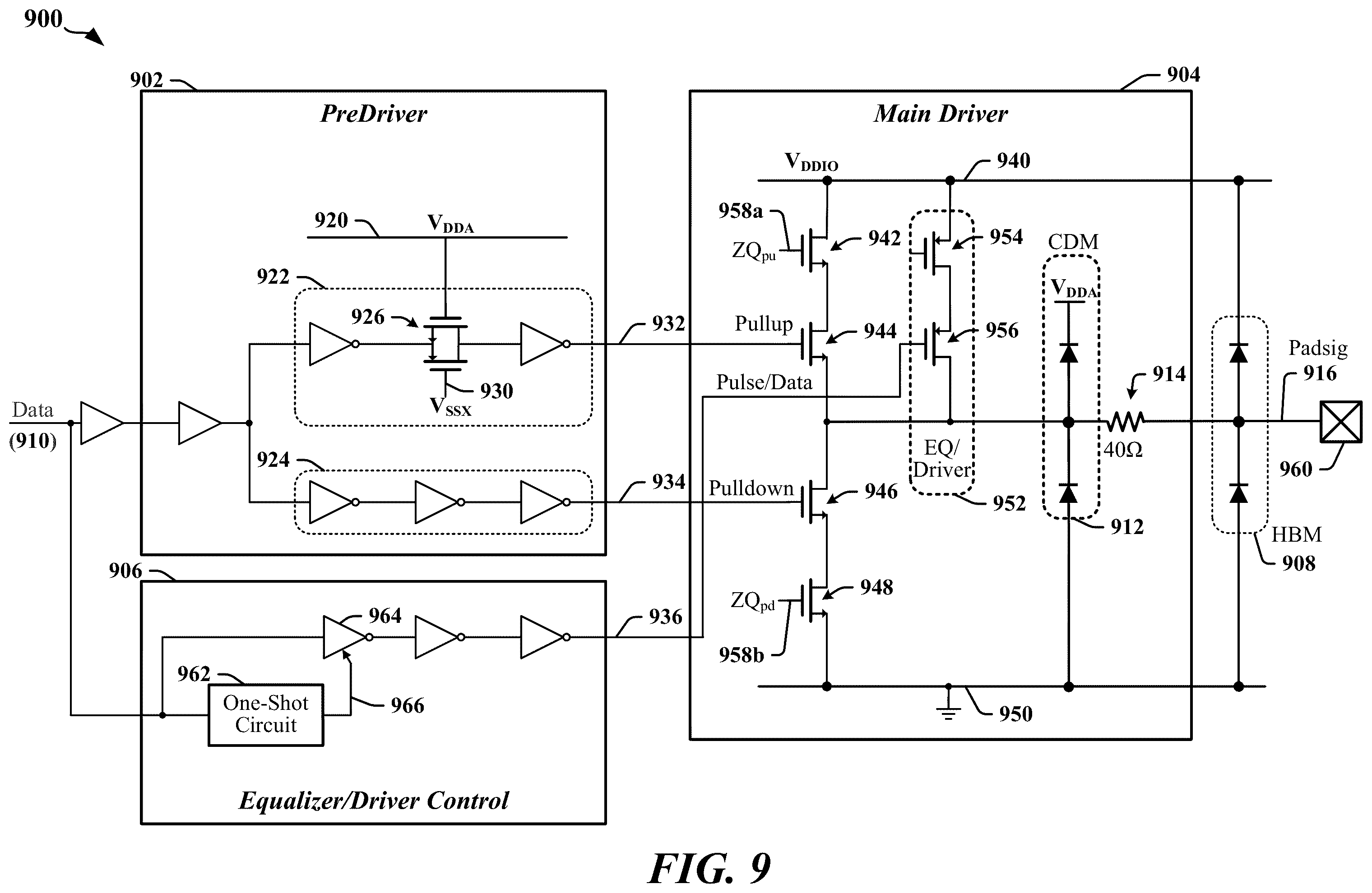 Patent US12348227 Figure 9 – Double data rate output circuit with reconfigurable equalizer