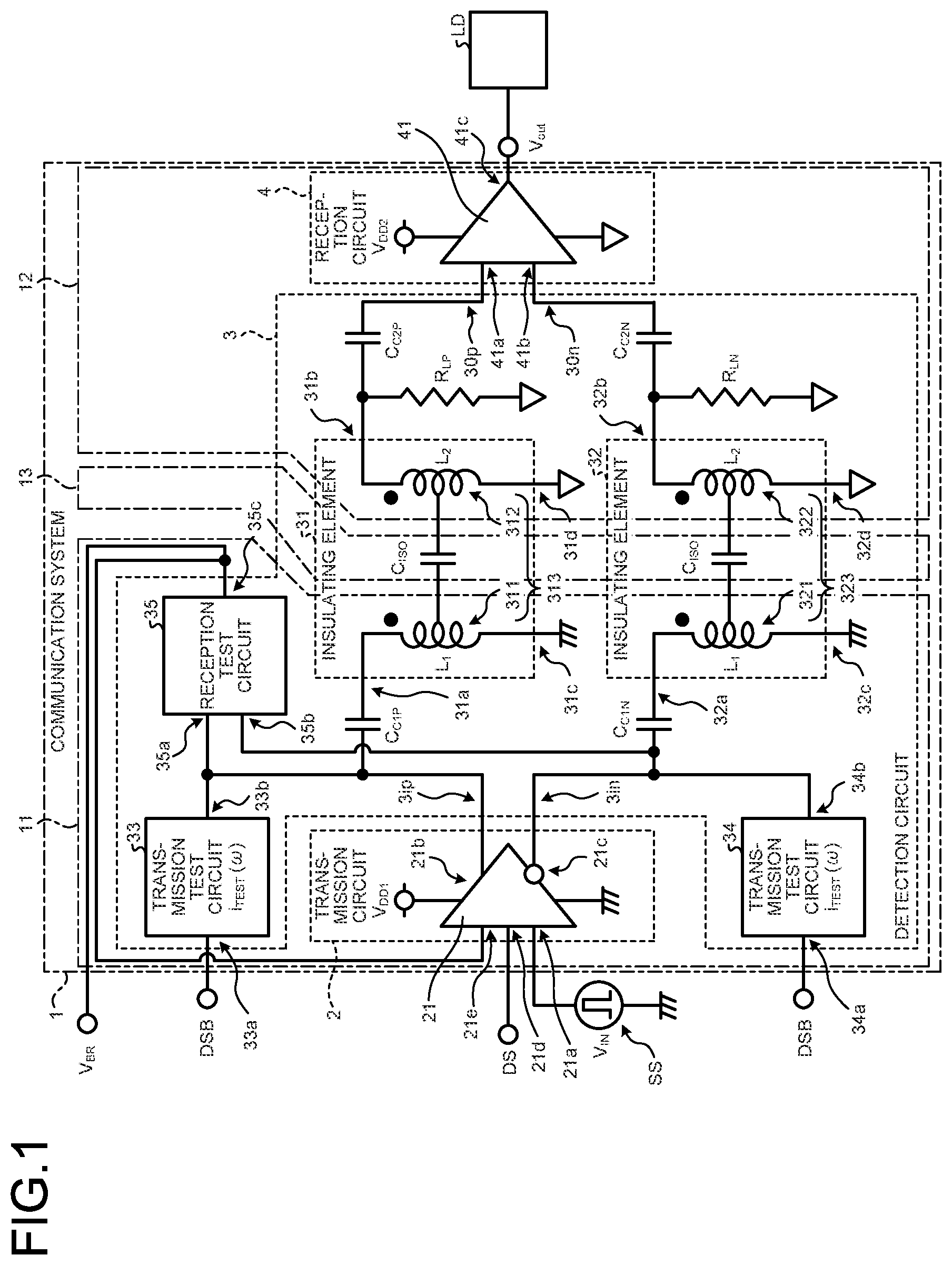 Patent US12348254 Figure 1 – Detection circuit and communication system