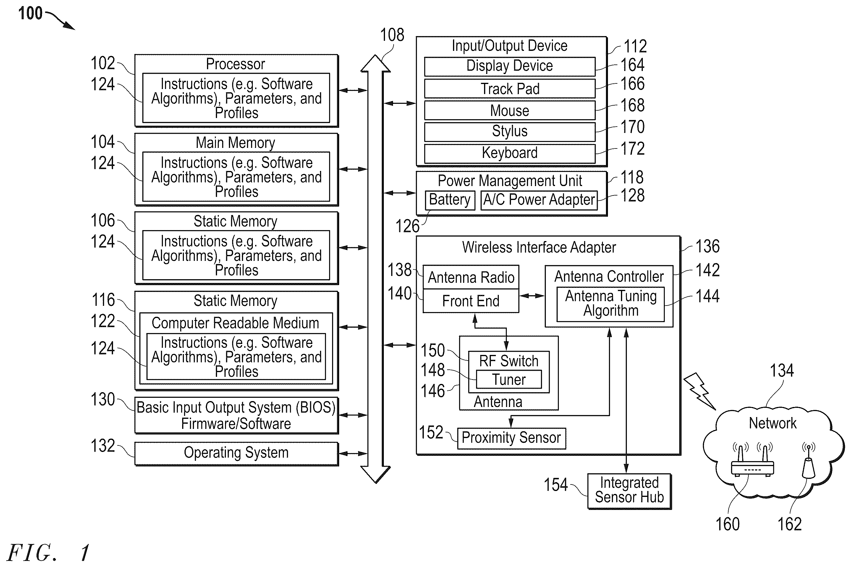 Patent US12348279 Figure 1 – Method and apparatus for Wi-Fi open loop tuning and correction based on band aggregation and loading using radio and system telemetry