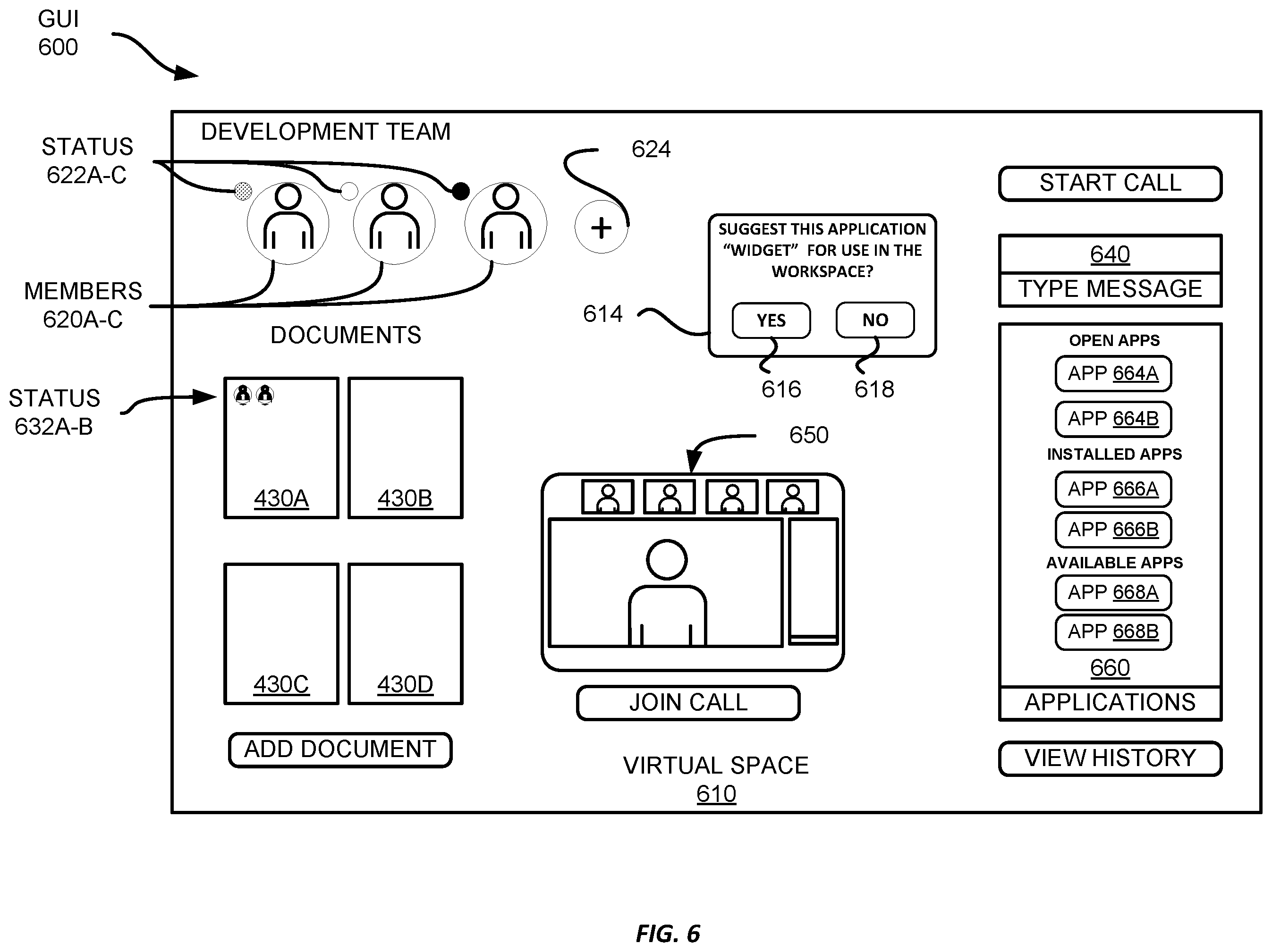 Patent US12348326 Figure 6 – Applications within persistent hybrid collaborative workspaces