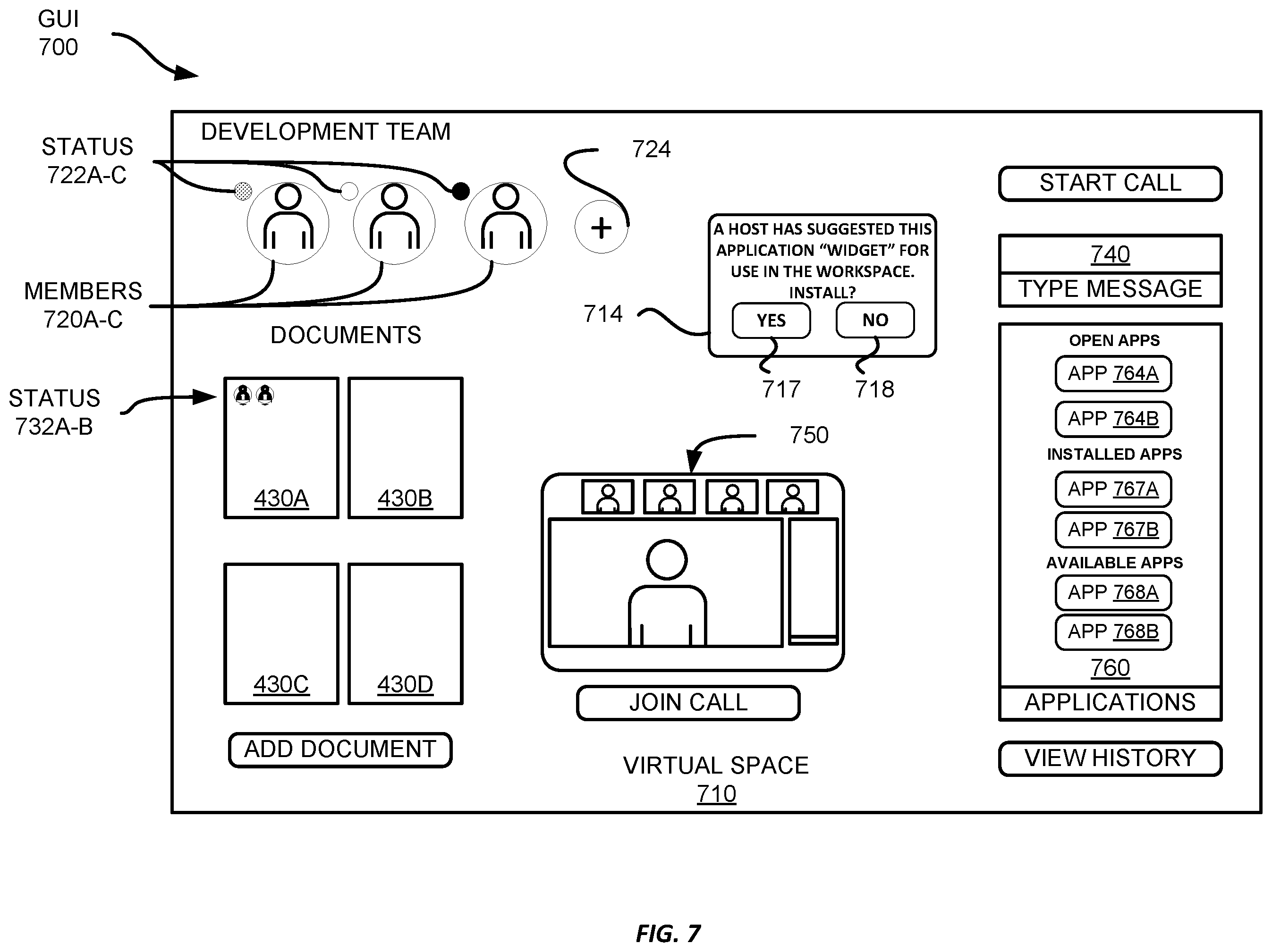 Patent US12348326 Figure 7 – Applications within persistent hybrid collaborative workspaces