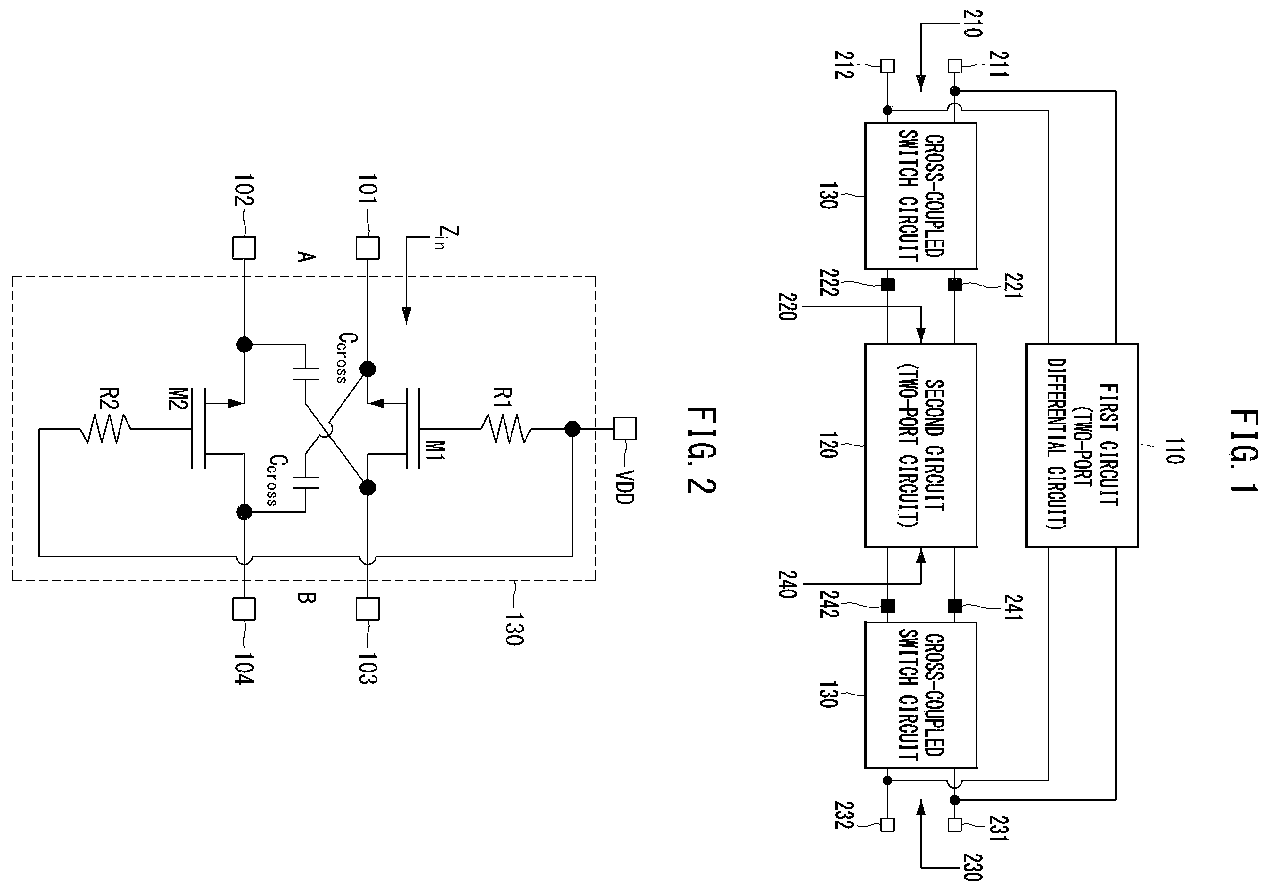 Patent US12348338 Figure 1 – Reconfigurable circuit for differential network including cross-coupled switch