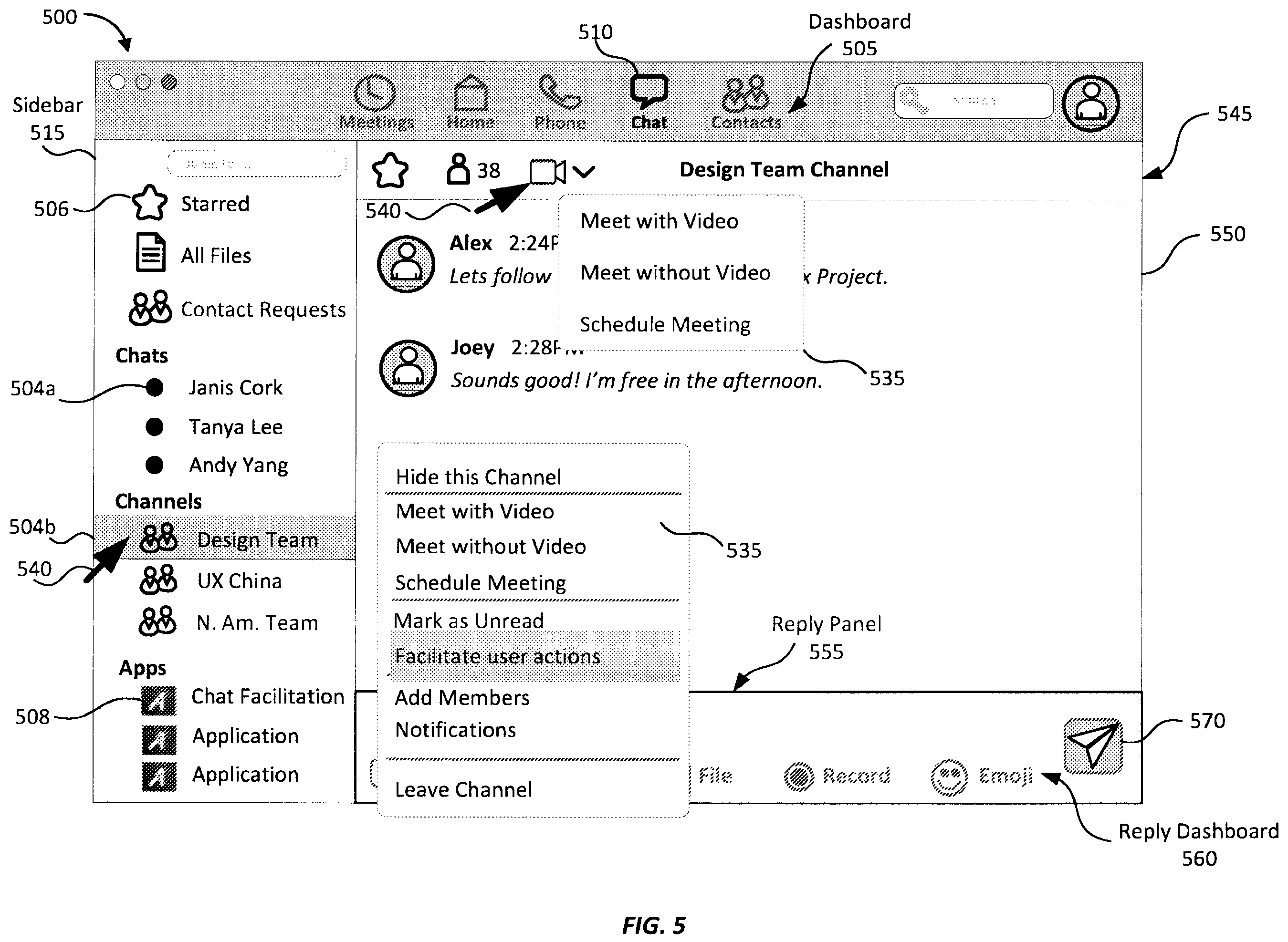 Patent US12348465 Figure 5 – Facilitating user actions for virtual interactions