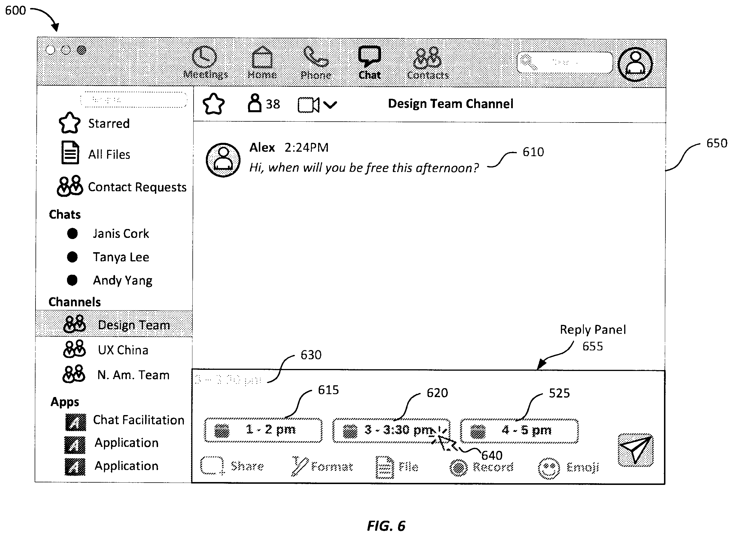 Patent US12348465 Figure 6 – Facilitating user actions for virtual interactions