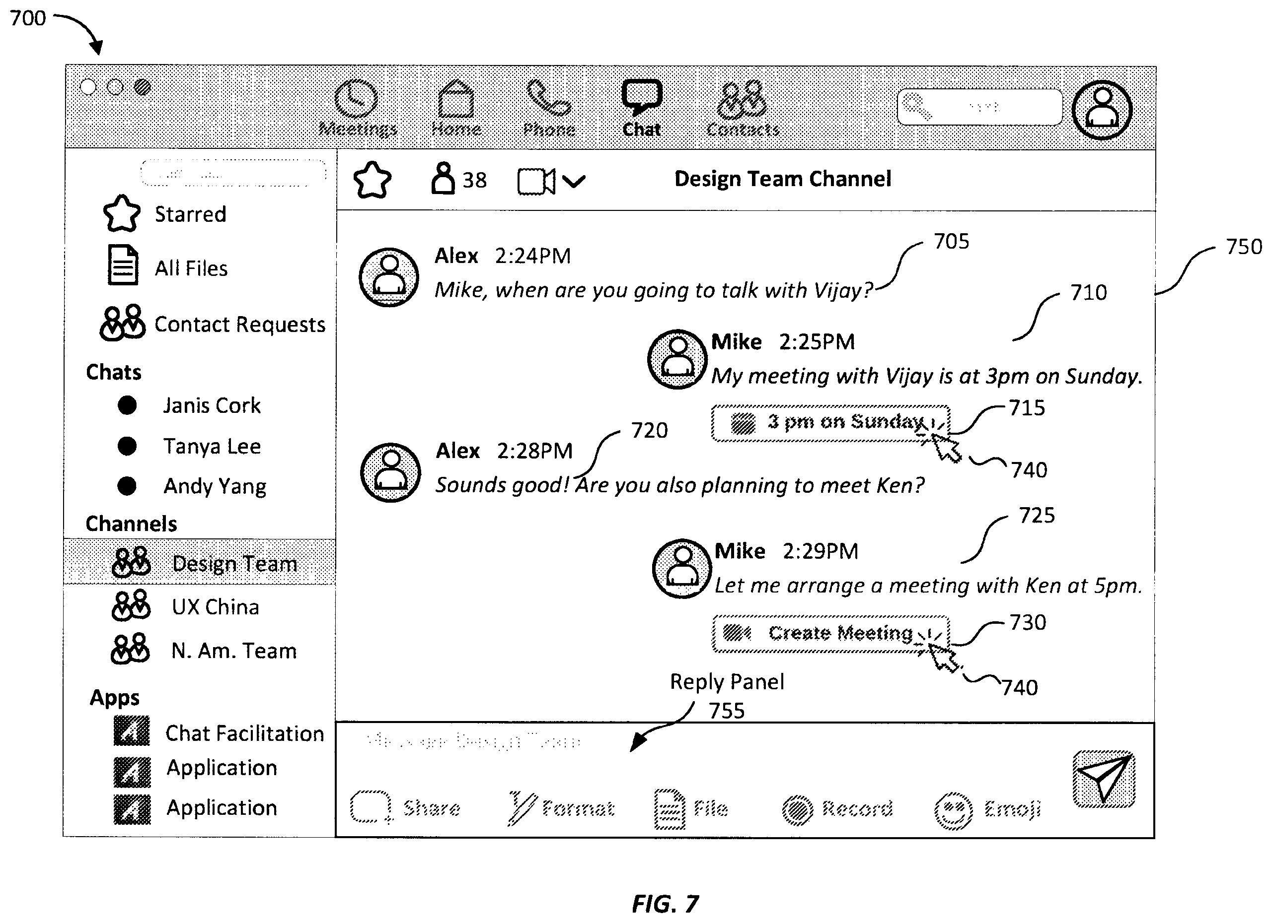 Patent US12348465 Figure 7 – Facilitating user actions for virtual interactions