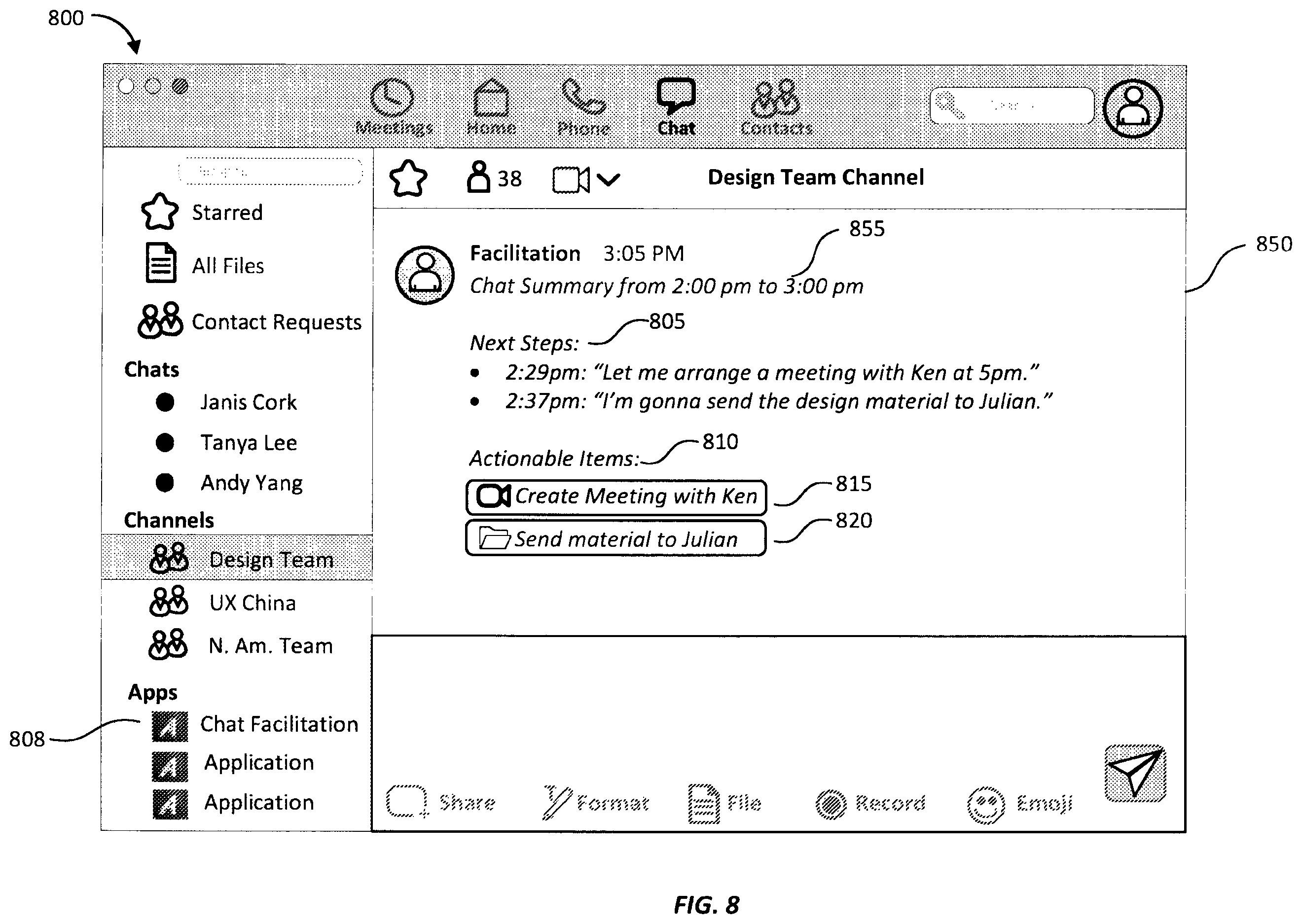Patent US12348465 Figure 8 – Facilitating user actions for virtual interactions