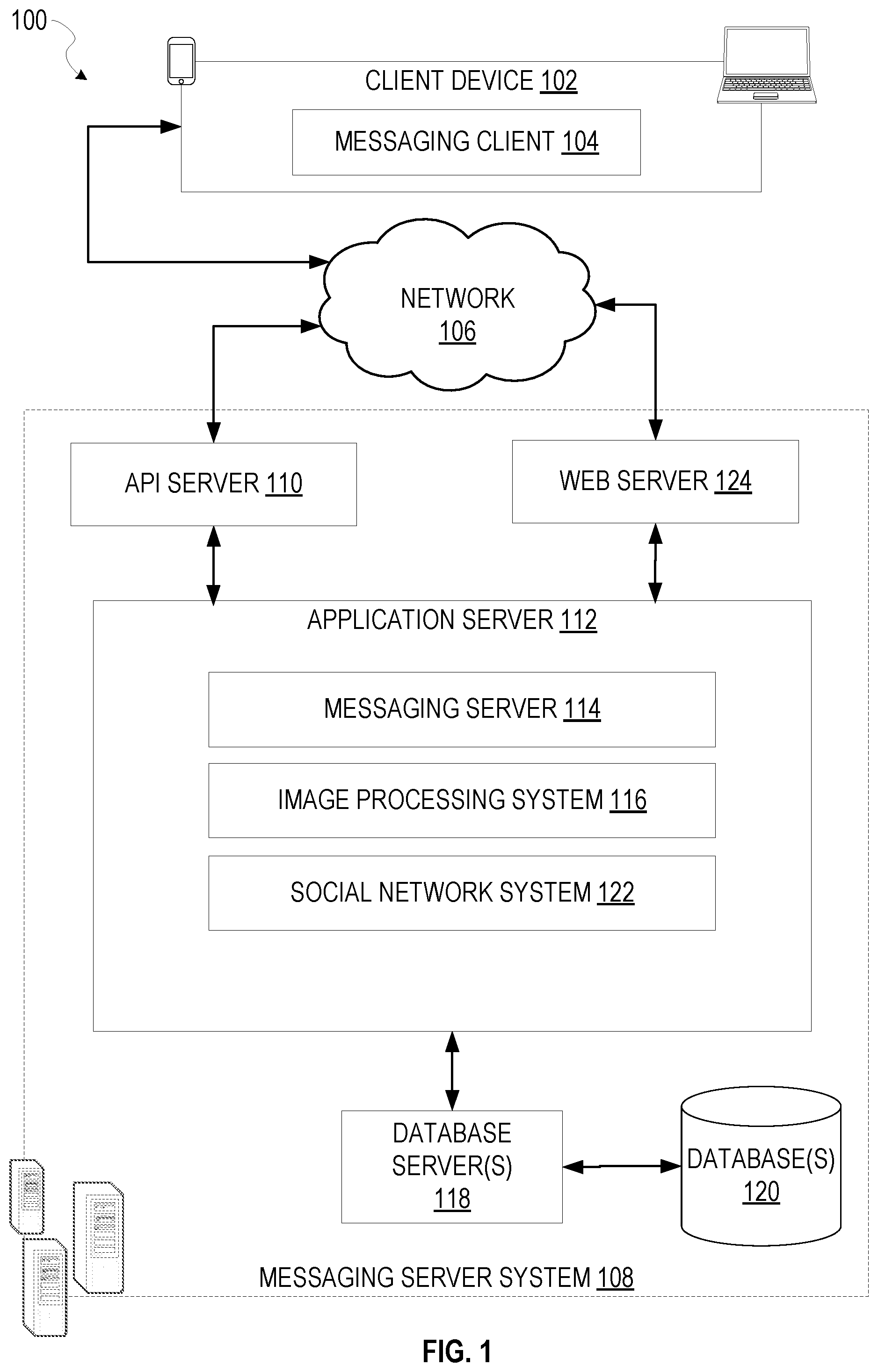 Patent US12348467 Figure 1 – Messaging system with a carousel of related entities