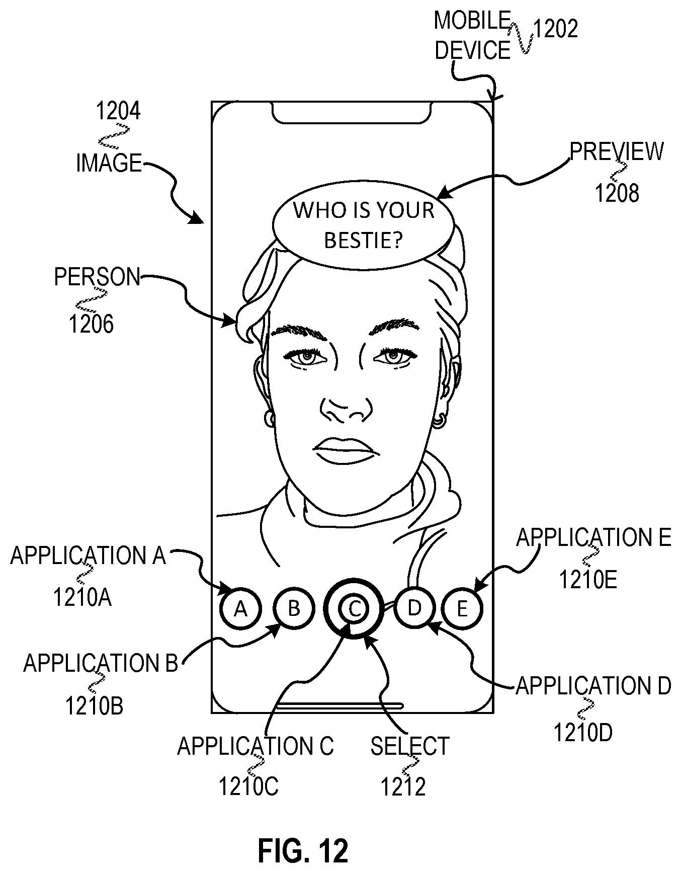 Patent US12348467 Figure 12 – Messaging system with a carousel of related entities