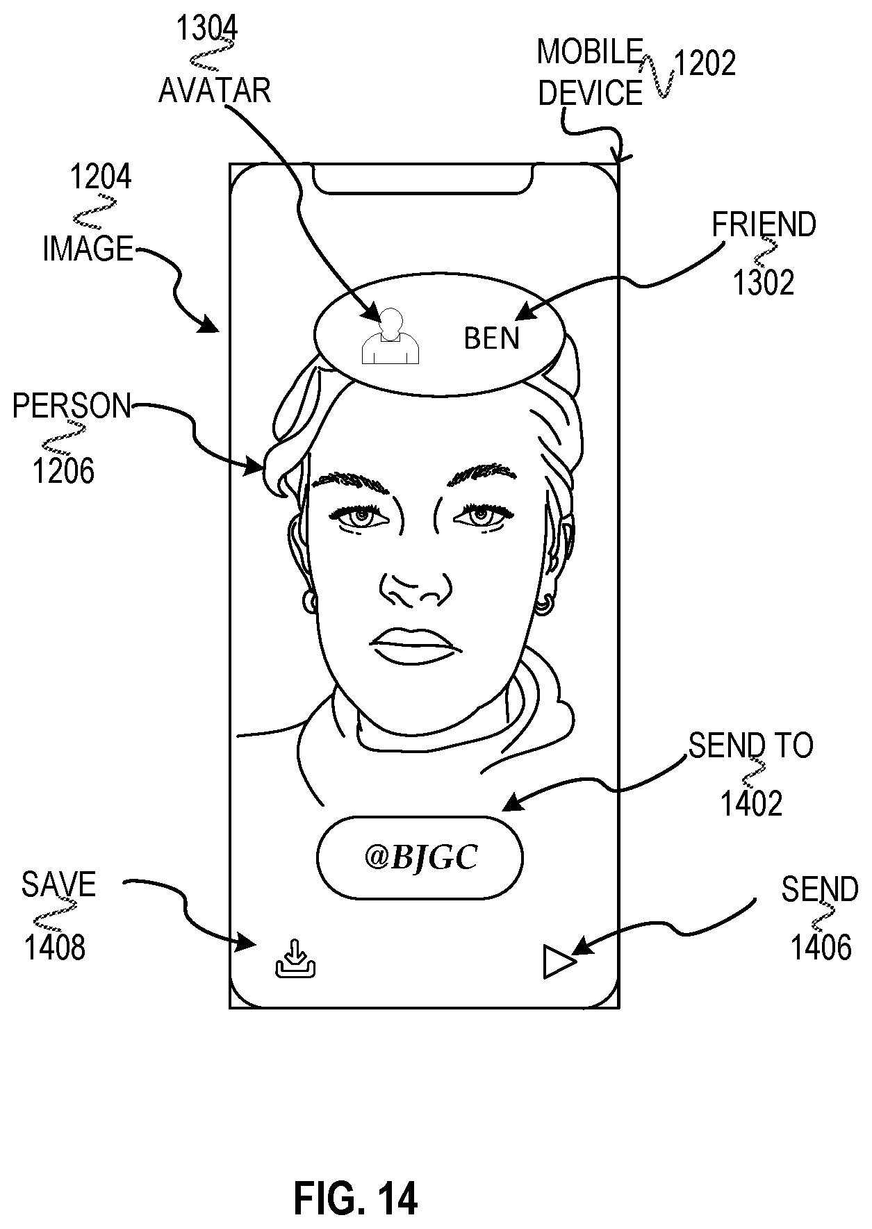Patent US12348467 Figure 14 – Messaging system with a carousel of related entities