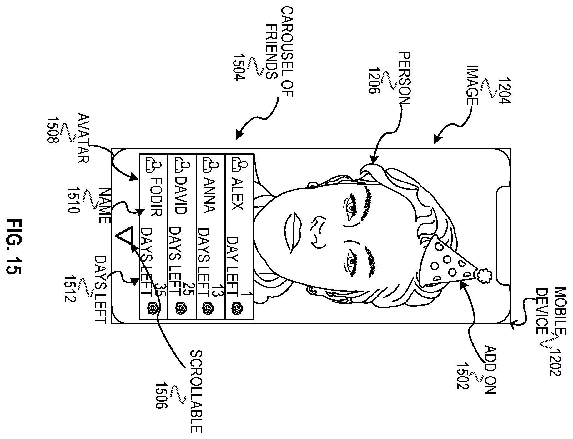 Patent US12348467 Figure 15 – Messaging system with a carousel of related entities
