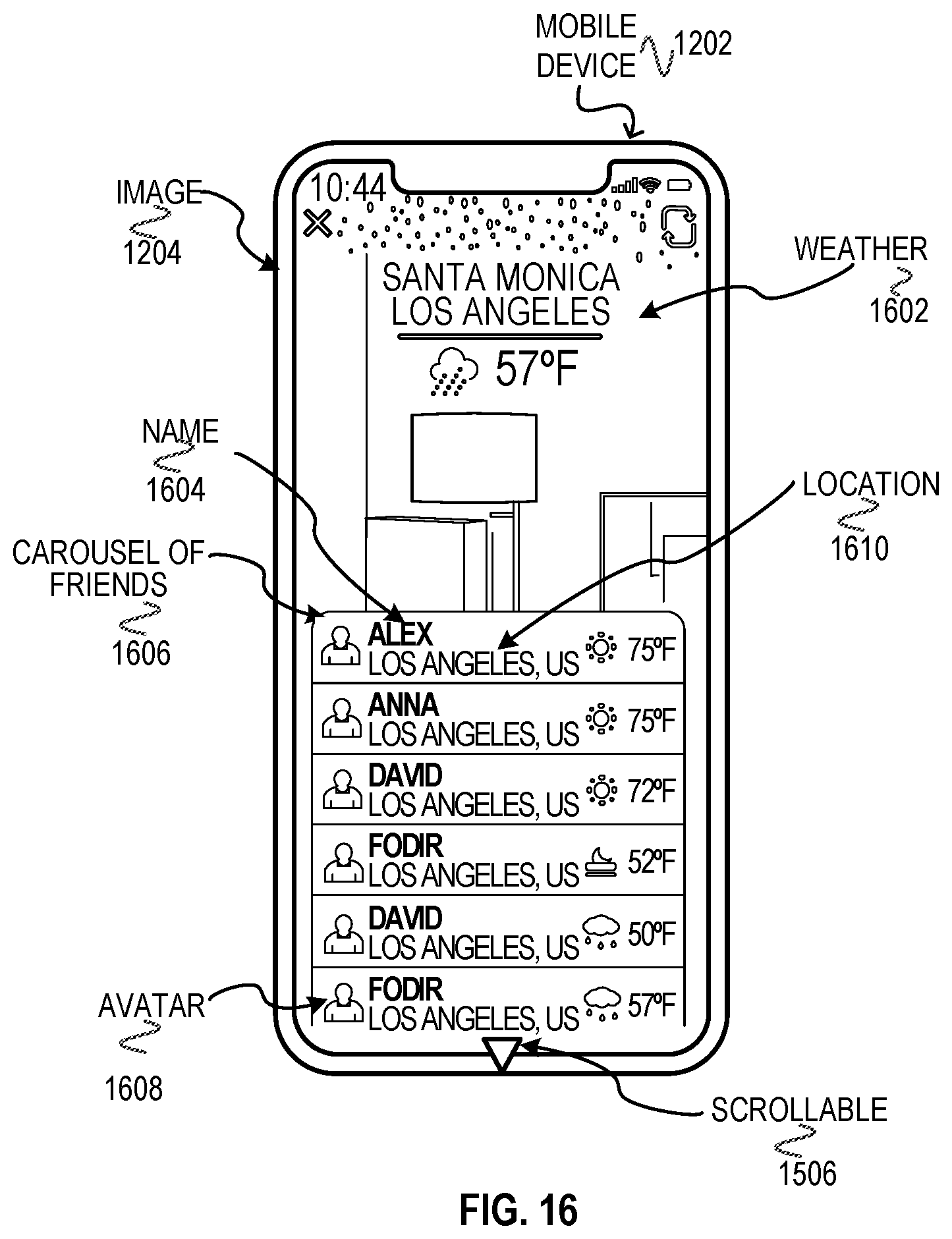 Patent US12348467 Figure 16 – Messaging system with a carousel of related entities