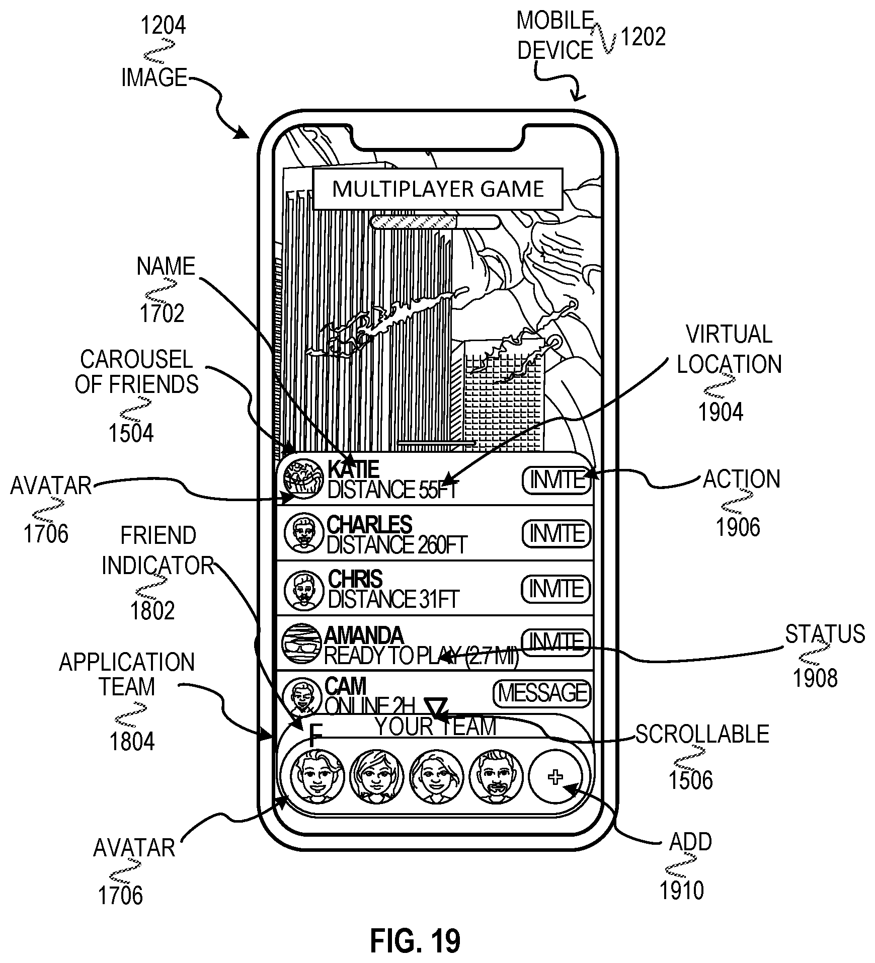 Patent US12348467 Figure 19 – Messaging system with a carousel of related entities