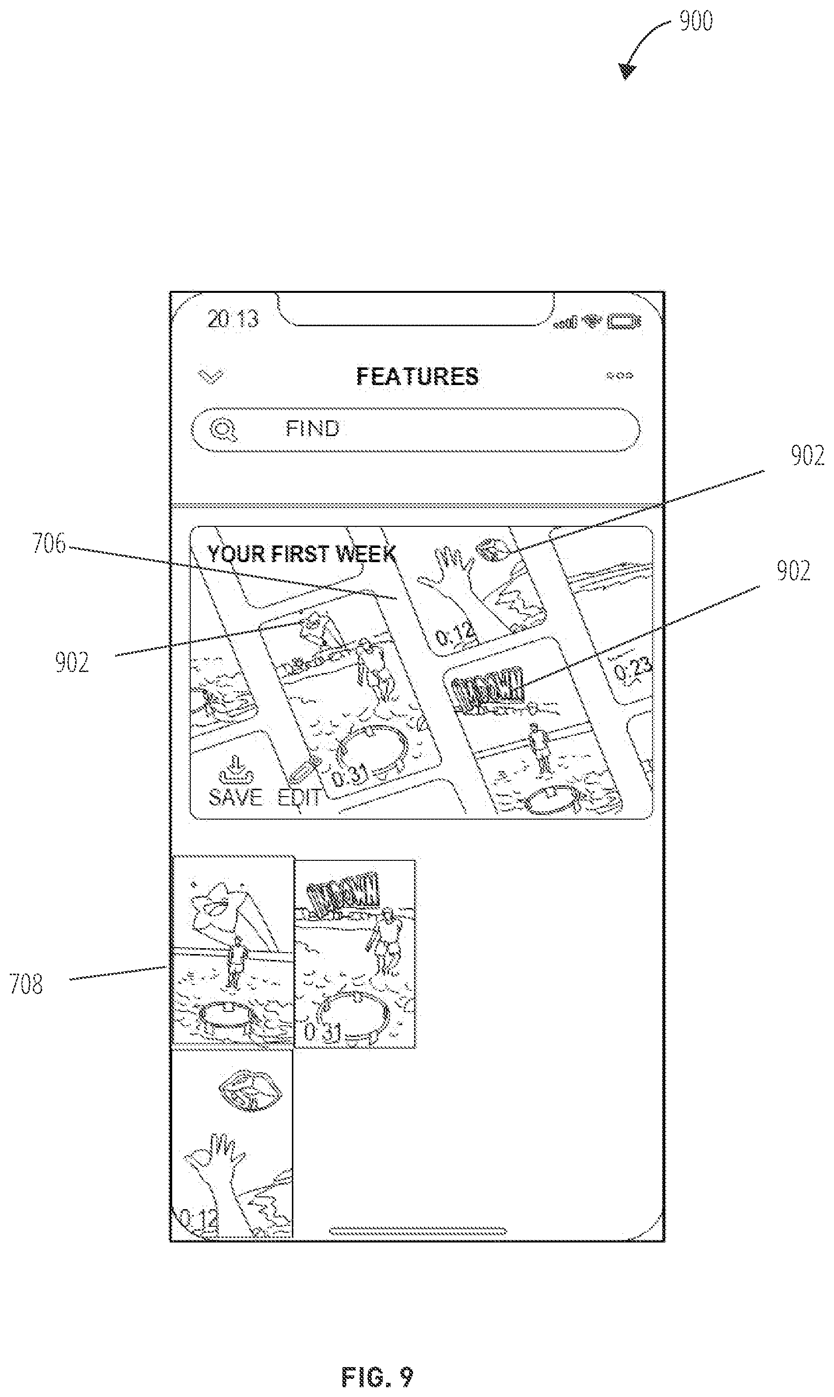 Patent US12348478 Figure 9 – Content collection interface