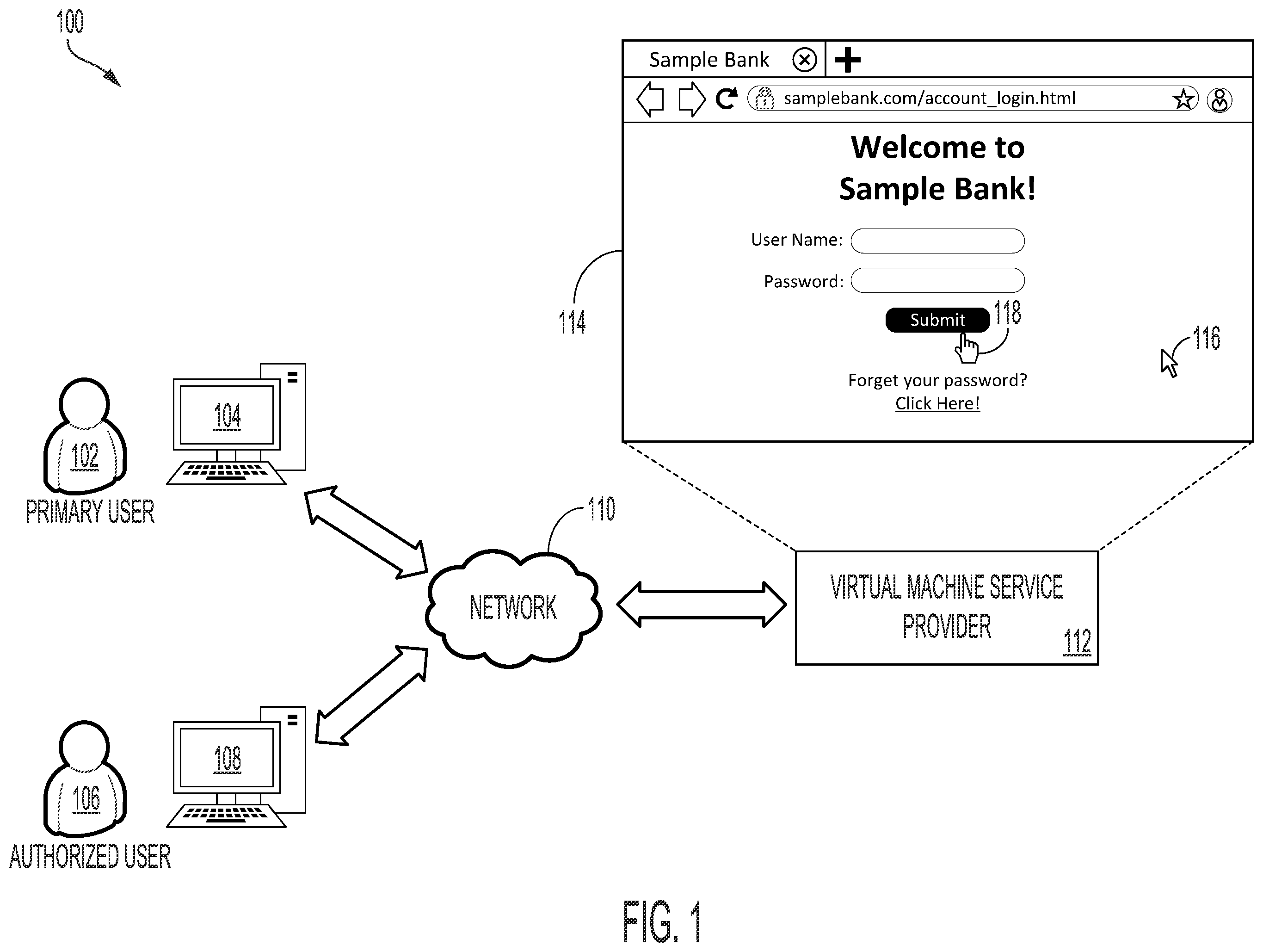 Patent US12348528 Figure 1 – Virtual browser application systems and methods