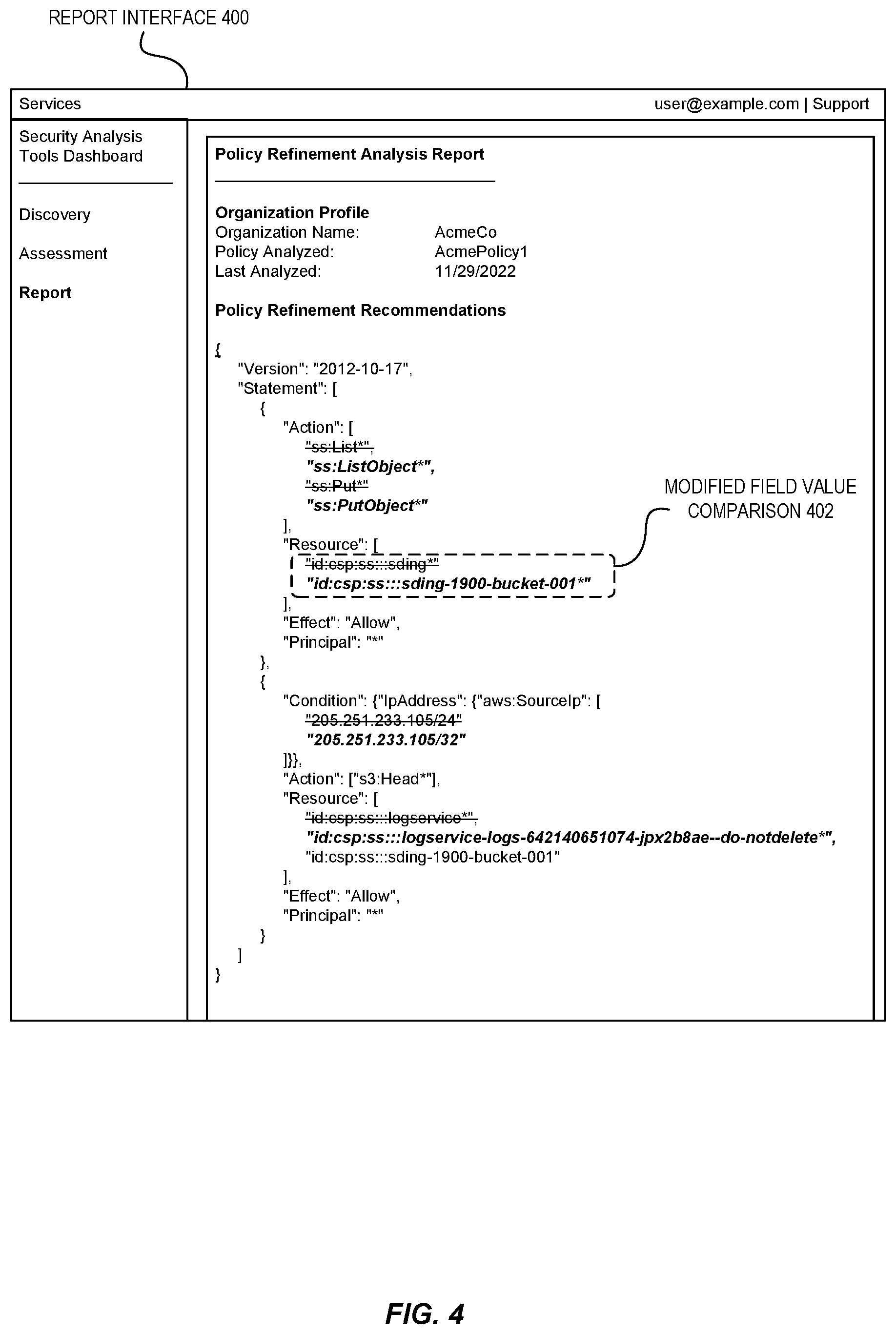 Patent US12348529 Figure 4 – Automated policy refiner for cloud-based identity and access management systems