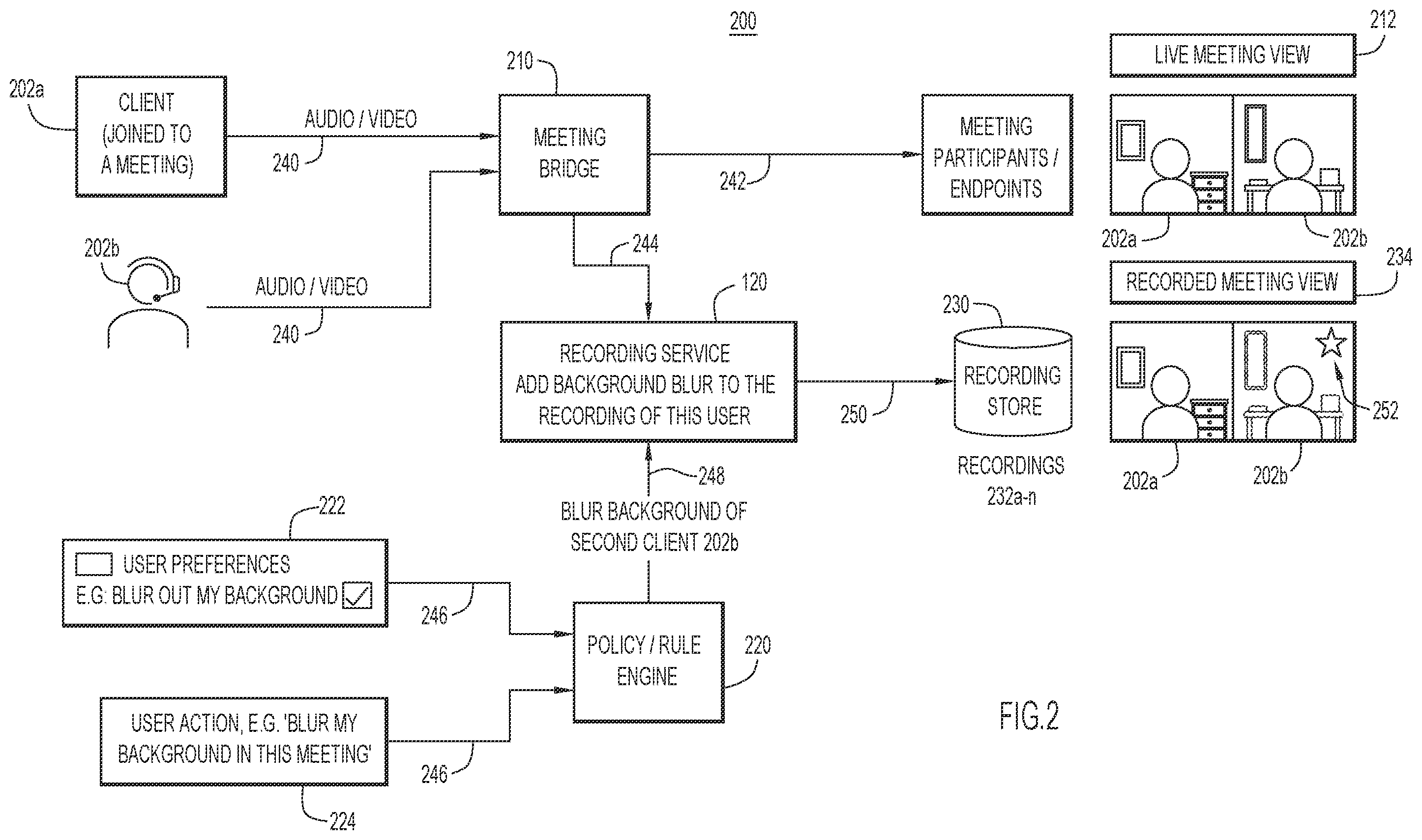 Patent US12348576 Figure 2 – Privacy control for meeting recordings