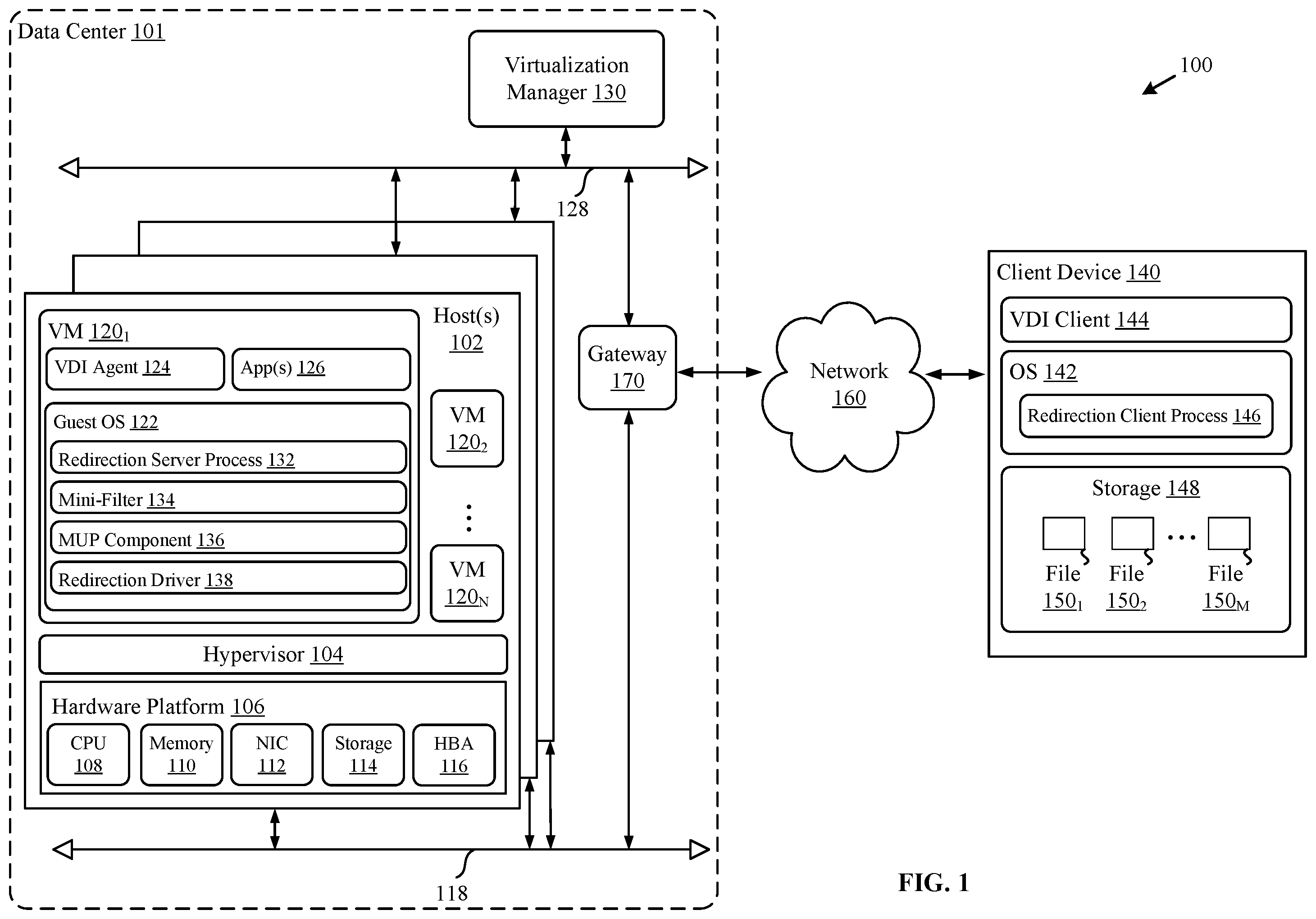 Patent US12348587 Figure 1 – Input/output (I/O) performance in remote computing environments using a mini-filter driver