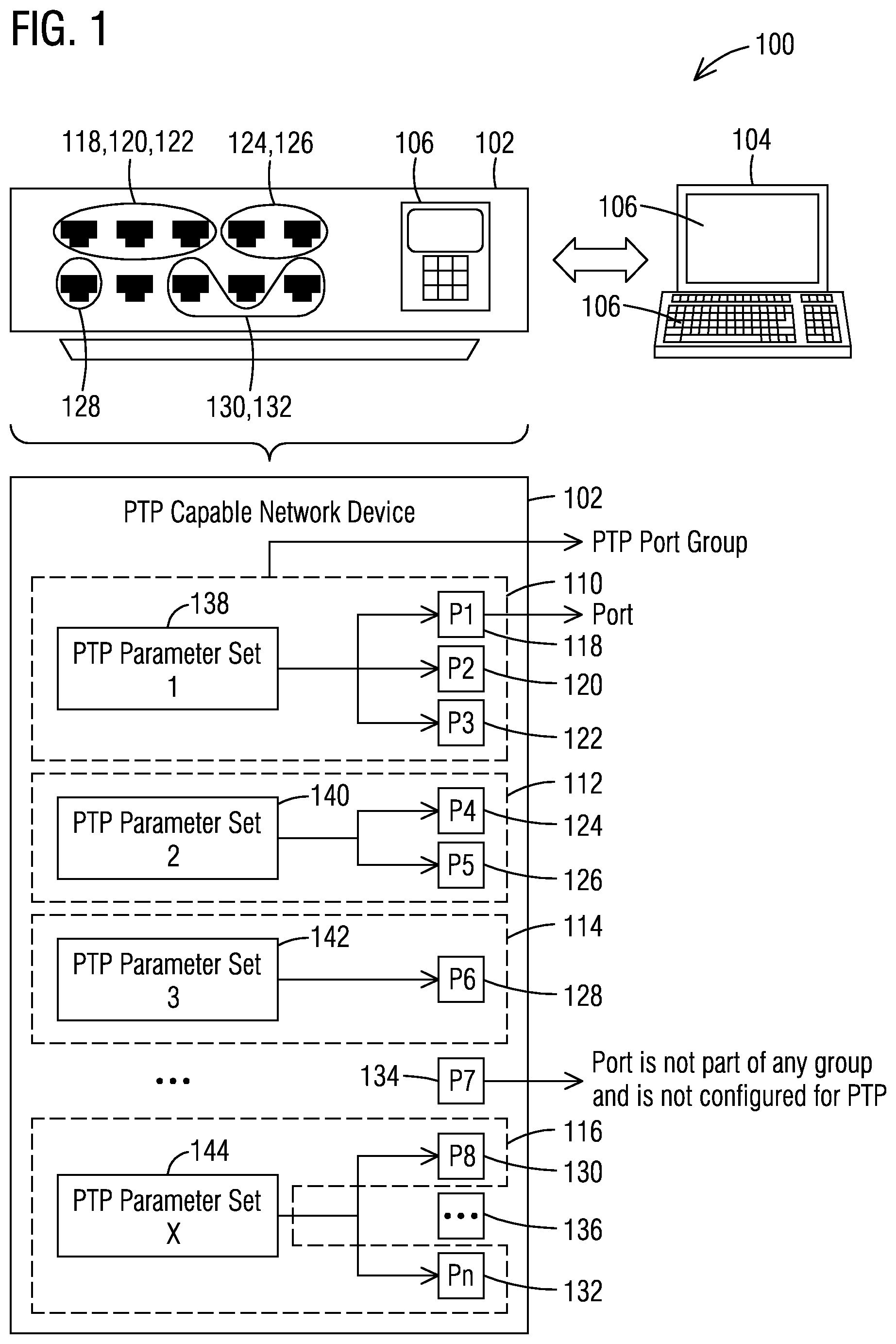 Patent US12348604 Figure 1 – System and method for configuring multiple PTP ports of a network device
