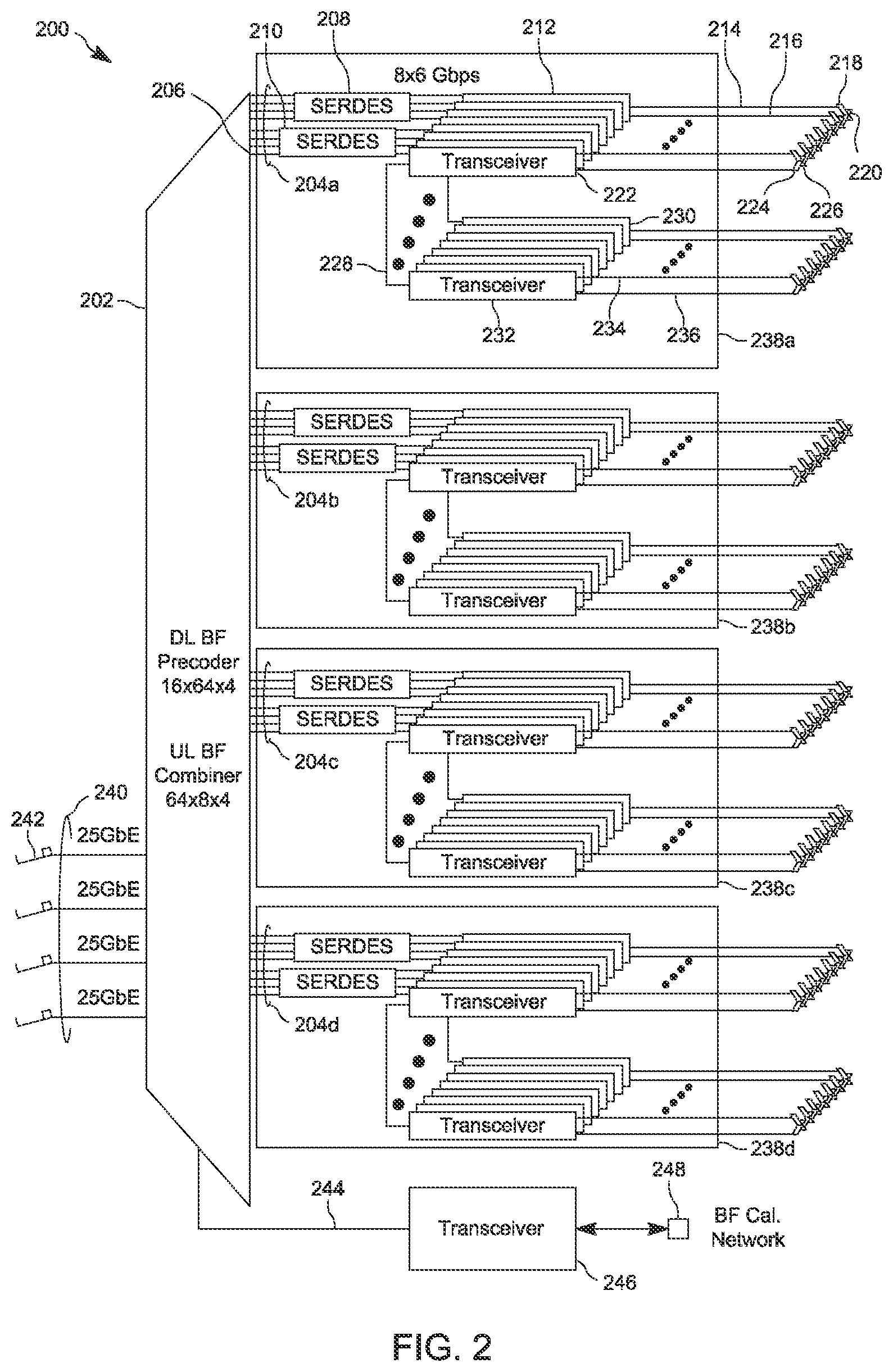 Patent US12348607 Figure 2 – Integrated circuit transceiver array synchronization