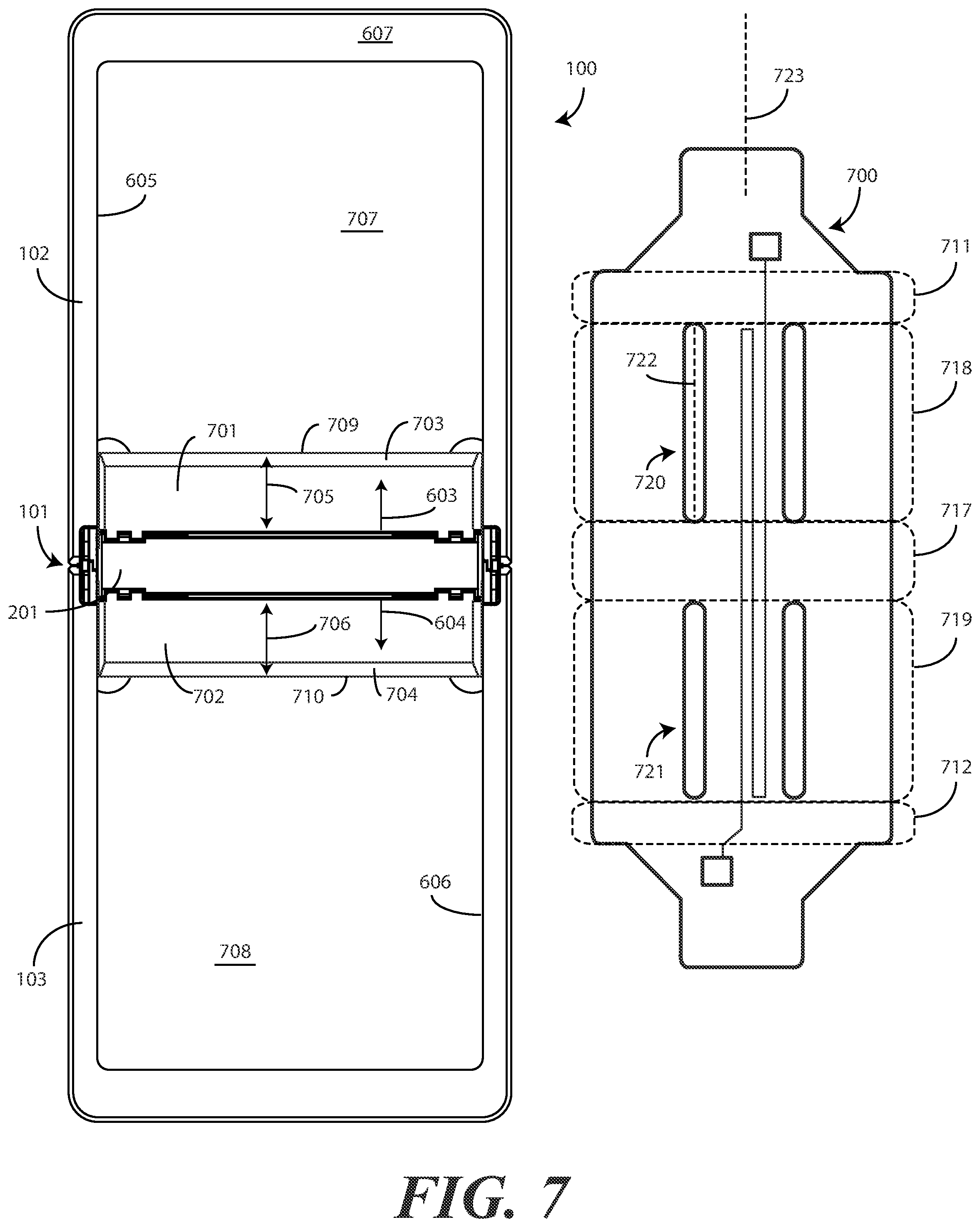 Patent US12348657 Figure 5 – Hinged electronic device with flexible substrate having dynamic regions defining one or more apertures