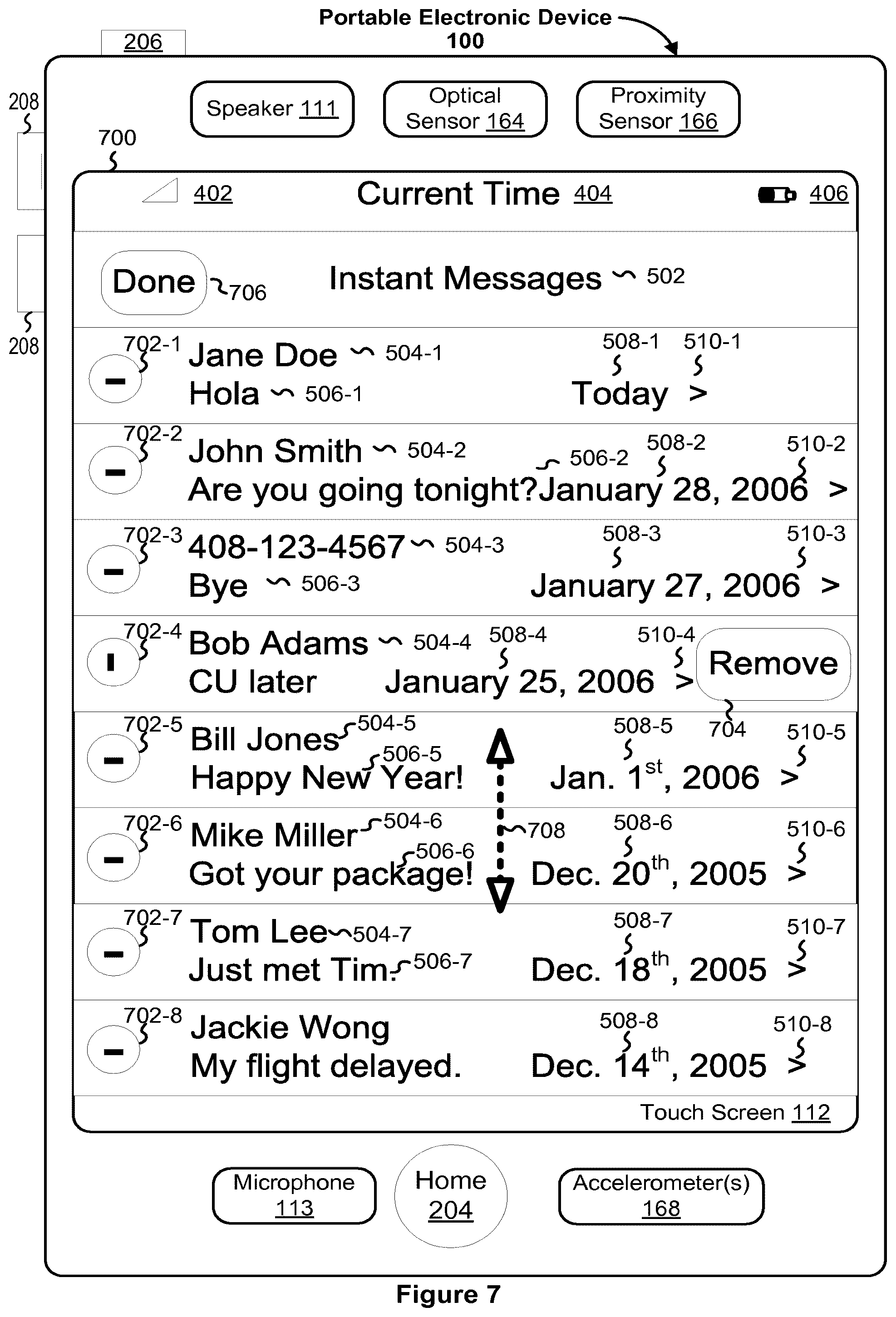 Patent US12348663 Figure 18 – Portable electronic device with conversation management for incoming instant messages