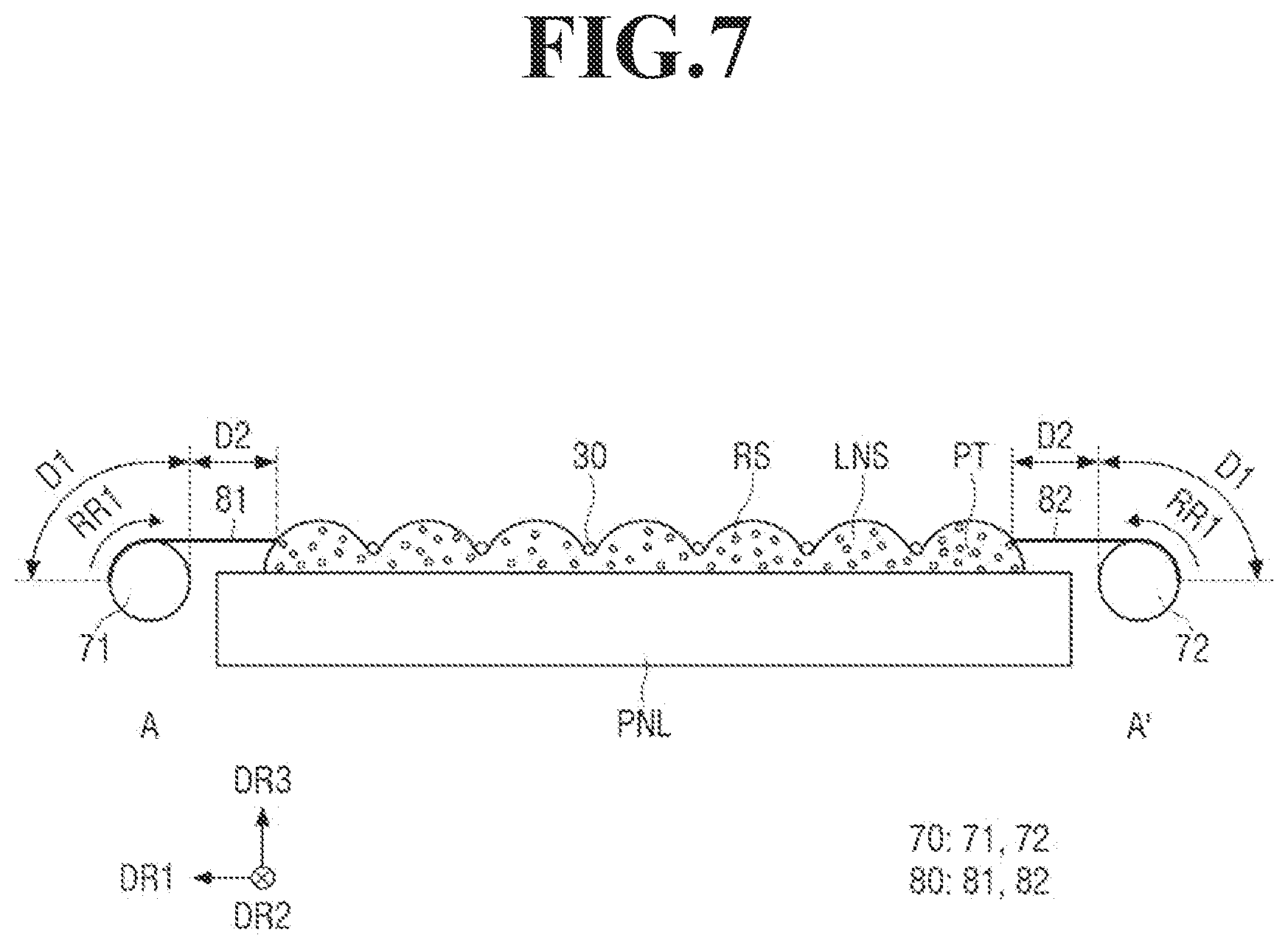 Patent US12348703 Figure 7 – Display device including switchable lens layer and resin for displaying a three-dimensional (3D) image and a two-dimensional (2D) image