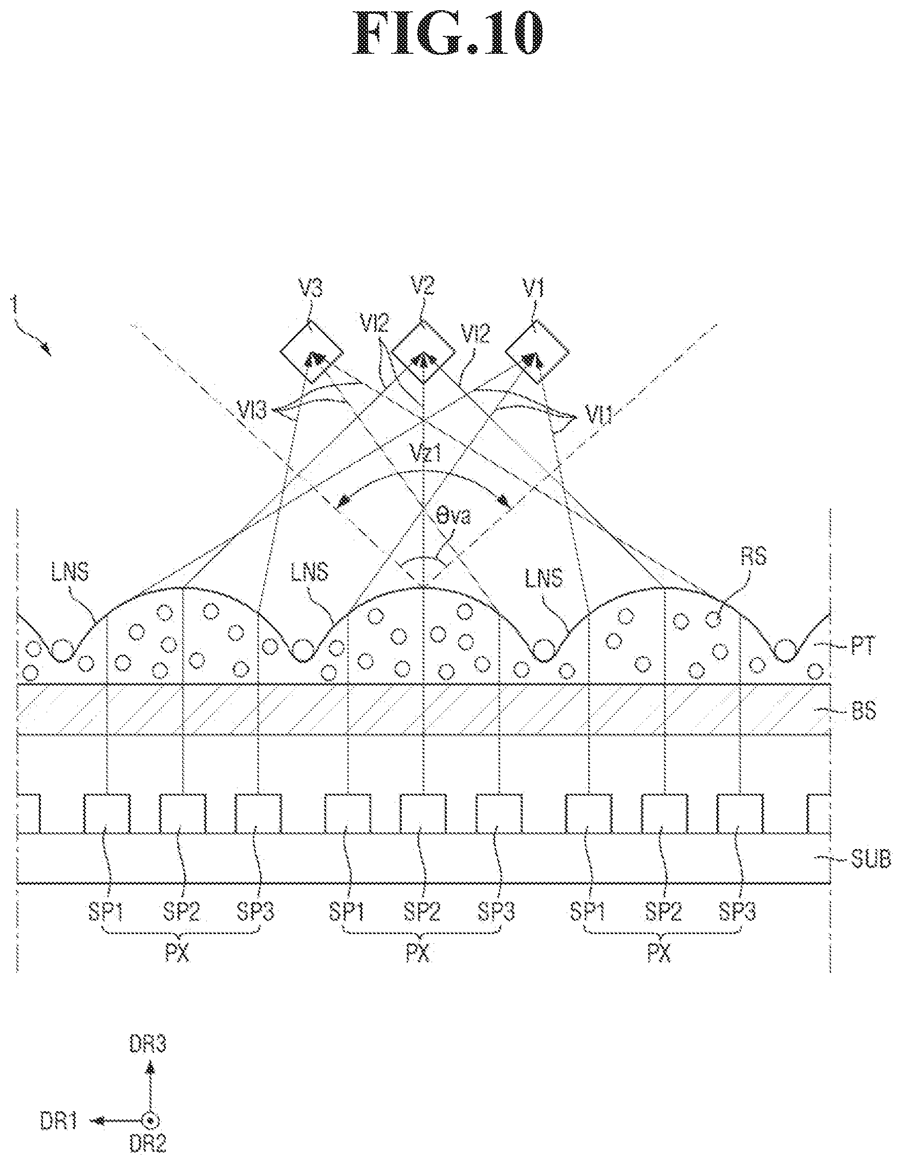 Patent US12348703 Figure 10 – Display device including switchable lens layer and resin for displaying a three-dimensional (3D) image and a two-dimensional (2D) image