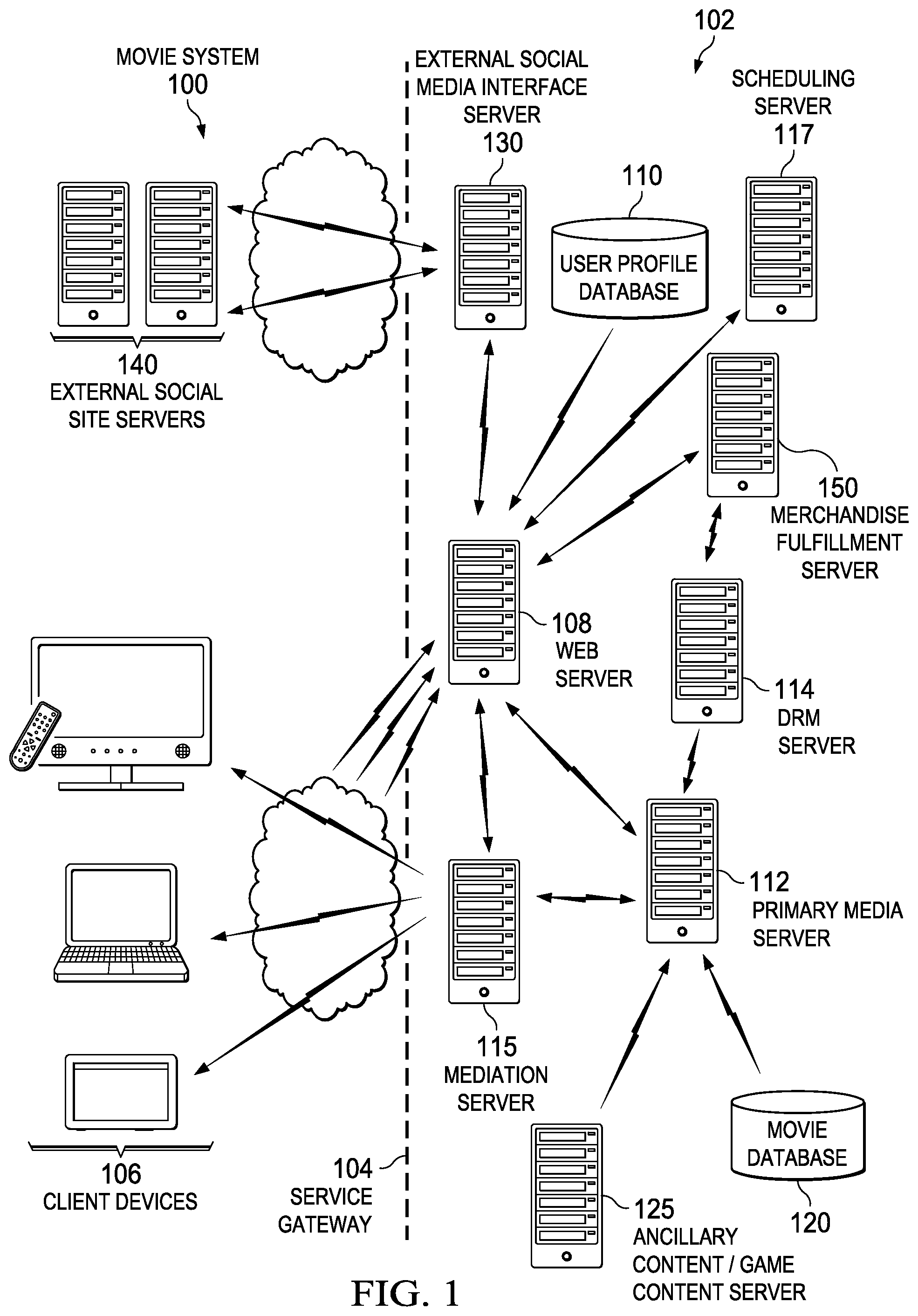 Patent US12348823 — Computing network for synchronized streaming of audiovisual content — Figure 1