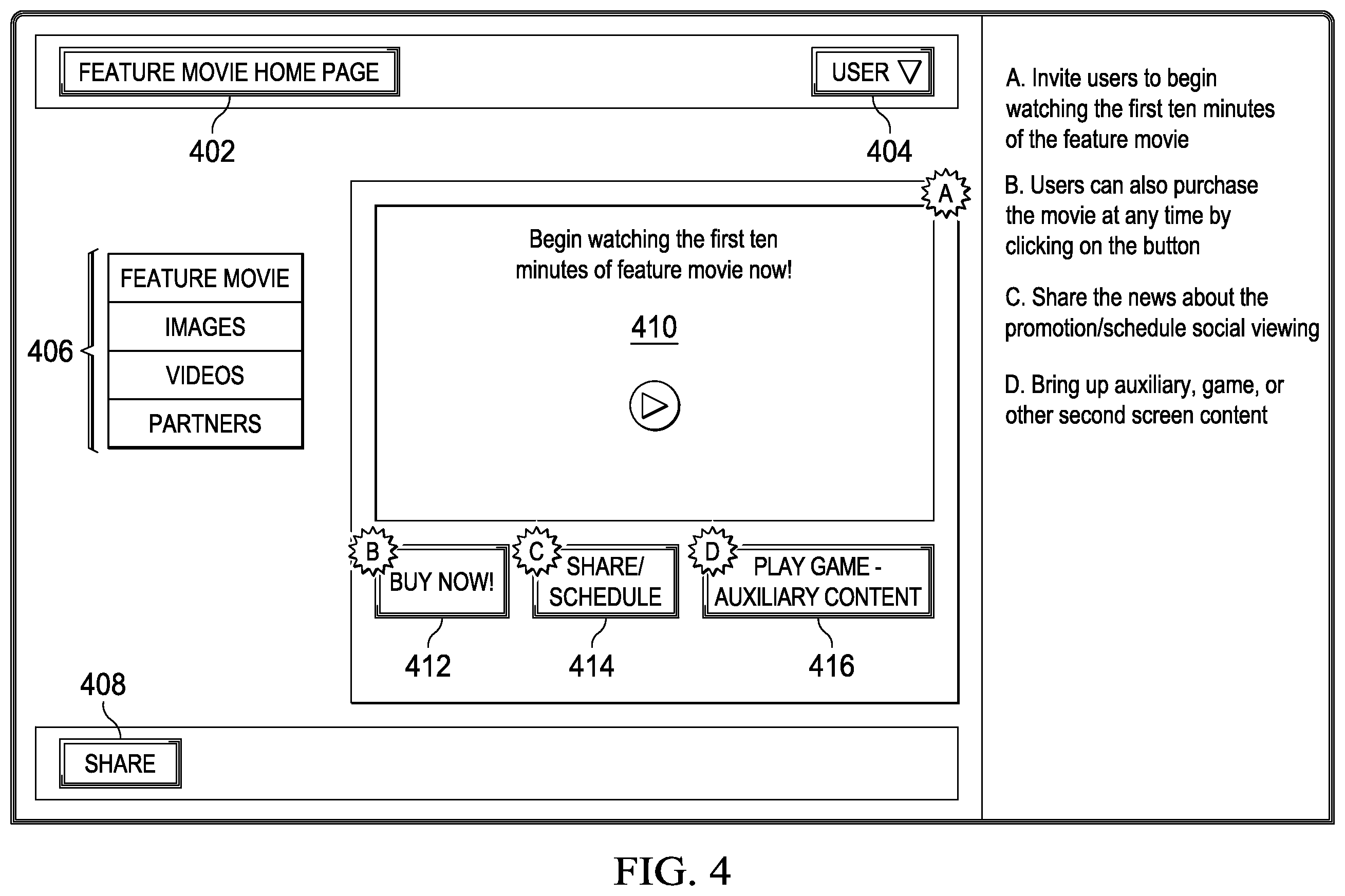 Patent US12348823 Figure 4 – Computing network for synchronized streaming of audiovisual content