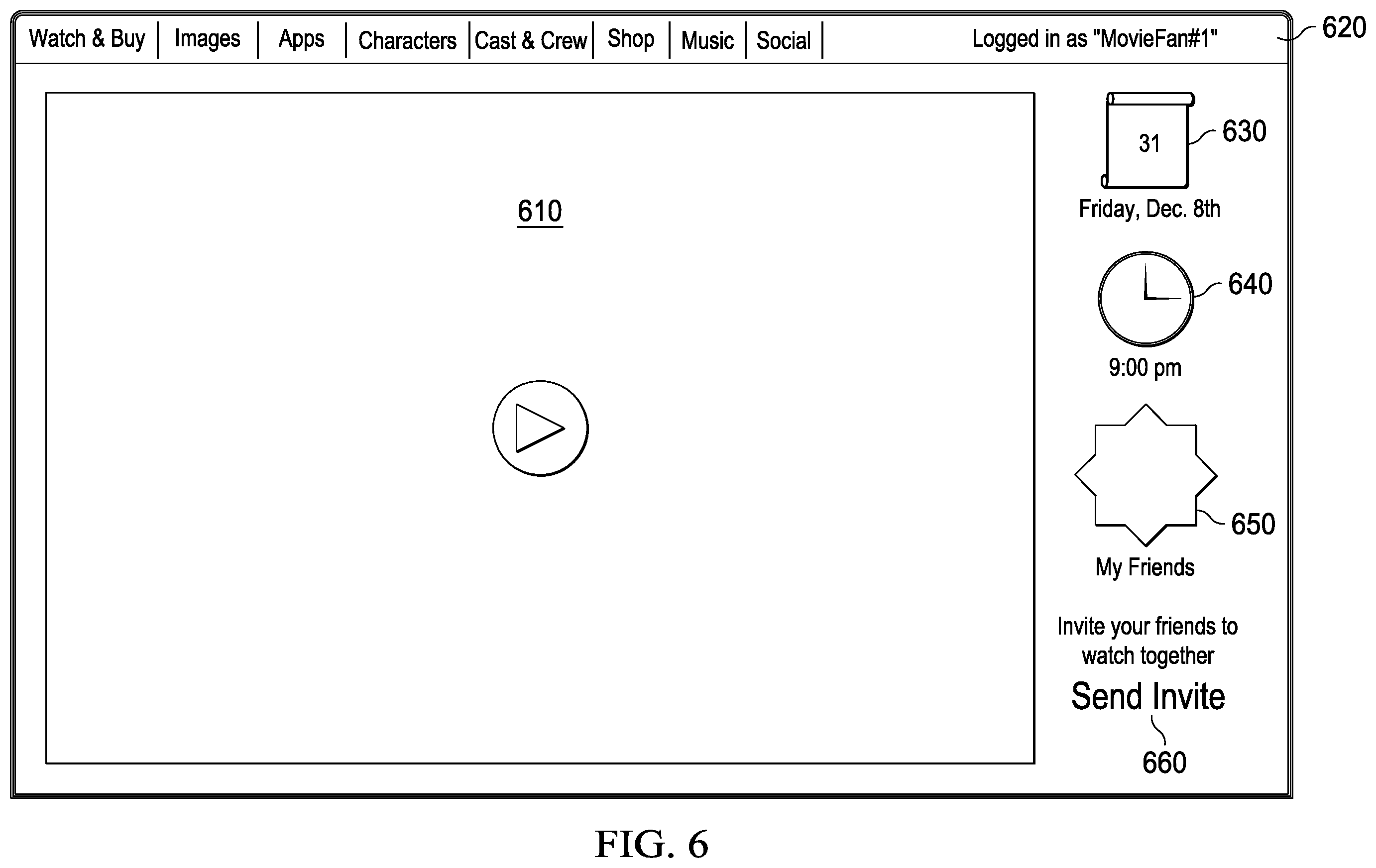Patent US12348823 Figure 6 – Computing network for synchronized streaming of audiovisual content