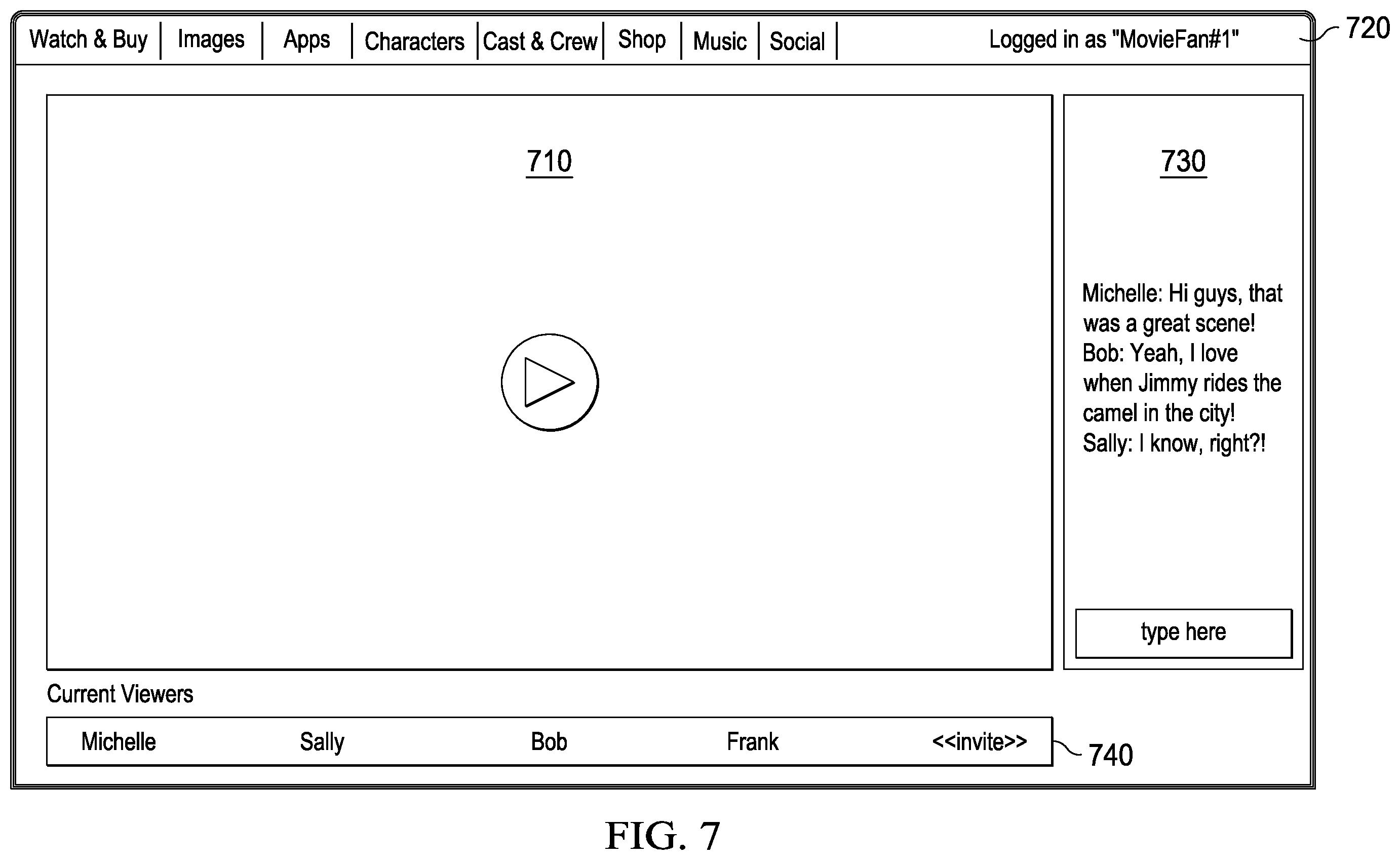 Patent US12348823 Figure 7 – Computing network for synchronized streaming of audiovisual content