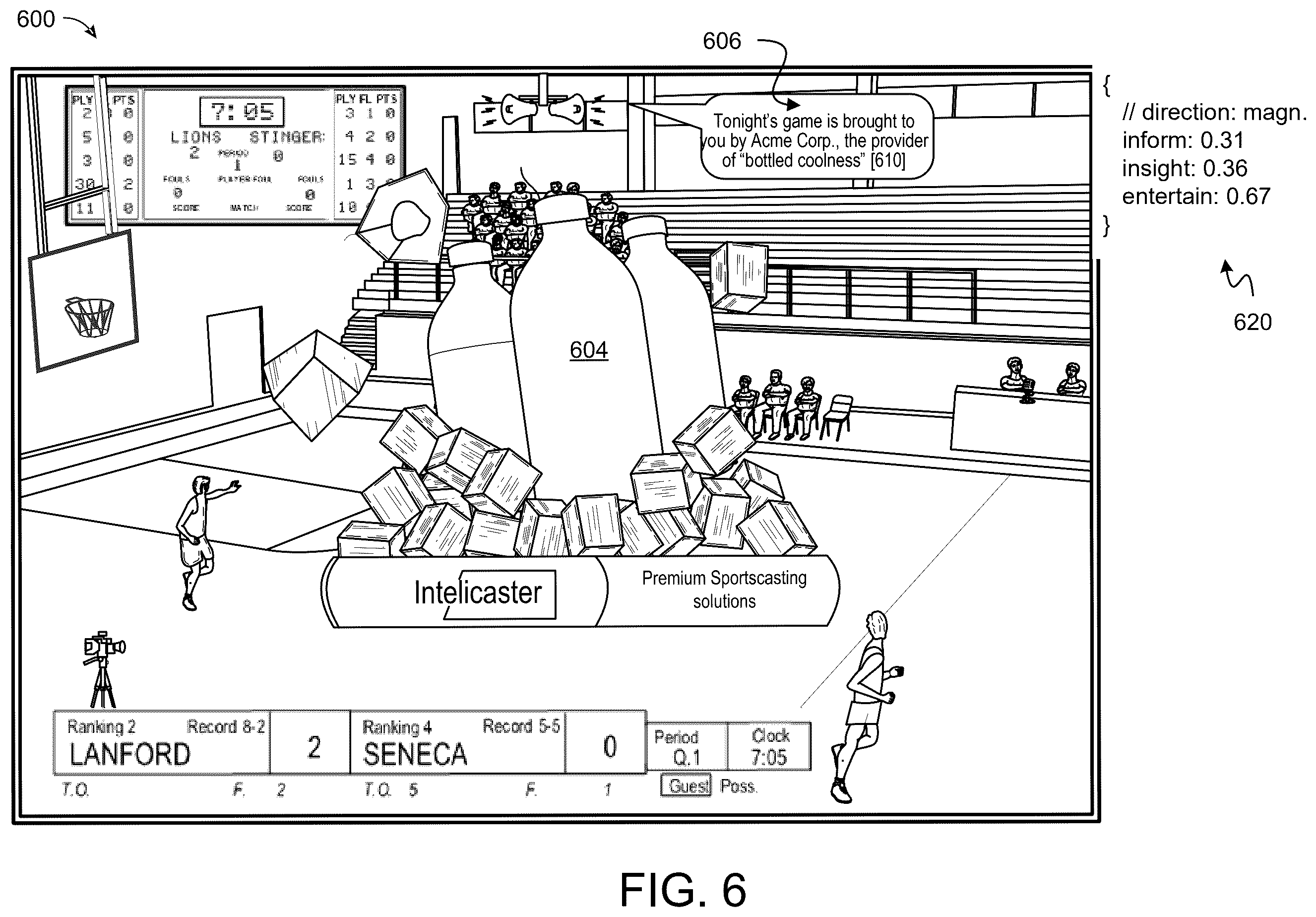 Patent US12348839 Figure 6 – Intelligent media production for enhanced streaming of a live sporting event