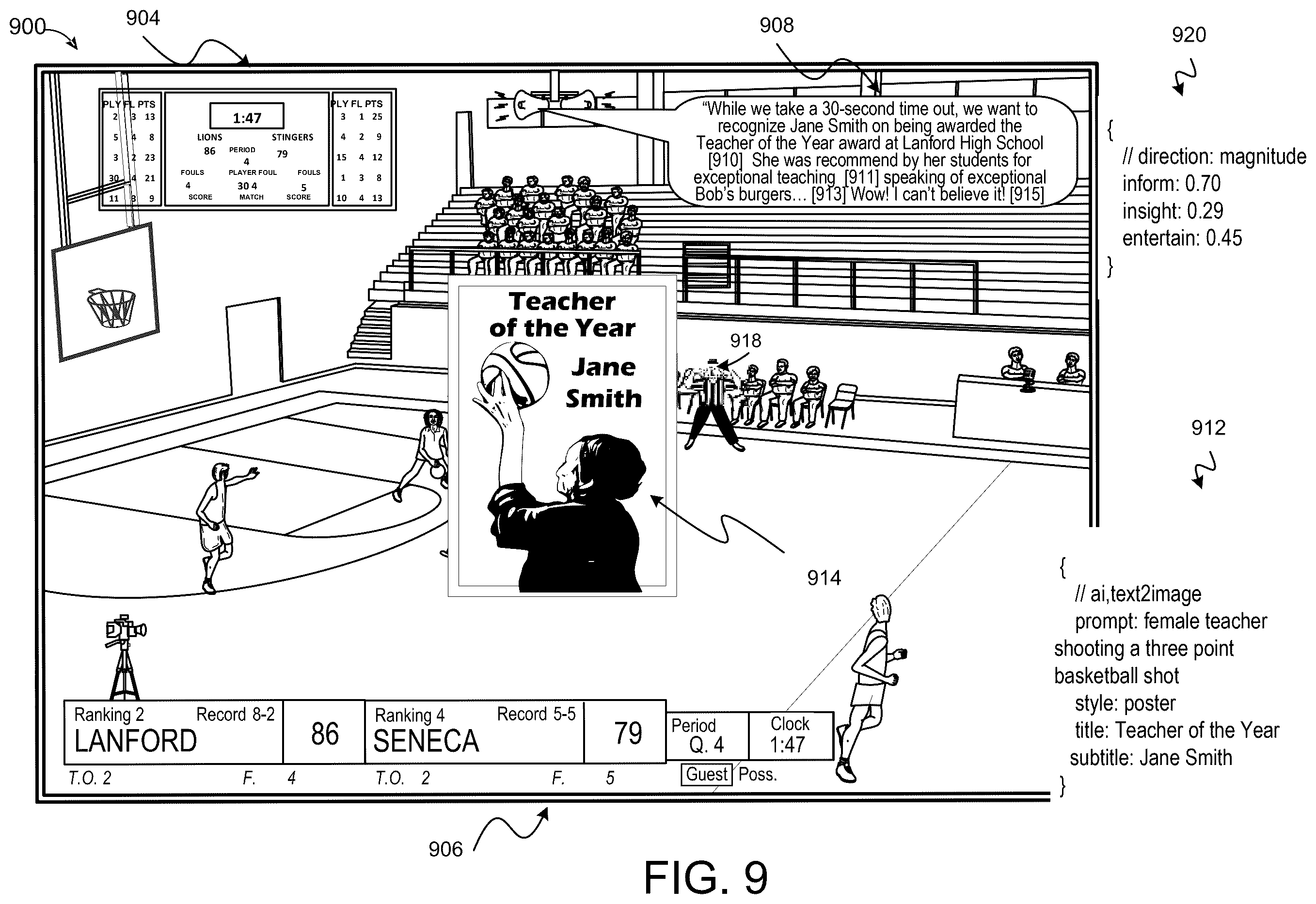 Patent US12348839 Figure 9 – Intelligent media production for enhanced streaming of a live sporting event