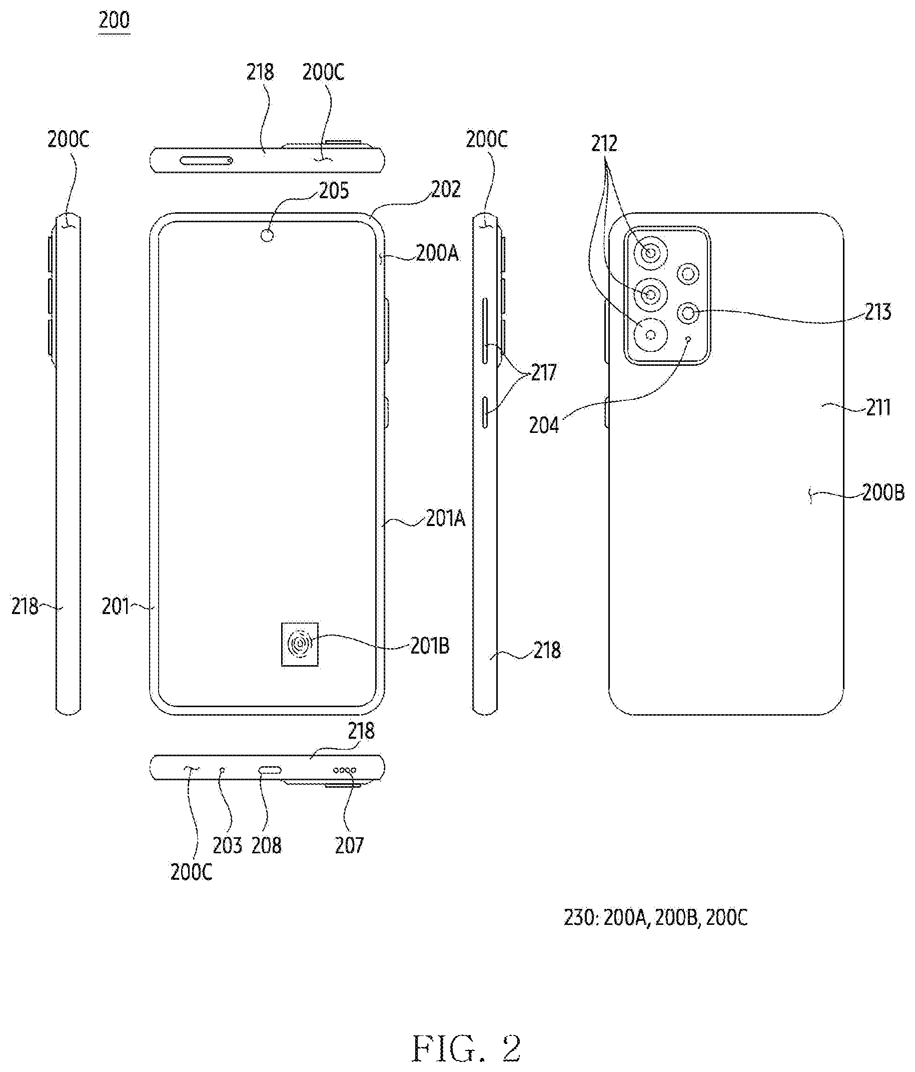 Patent US12348844 Figure 2 – Electronic device including structure for supporting camera module