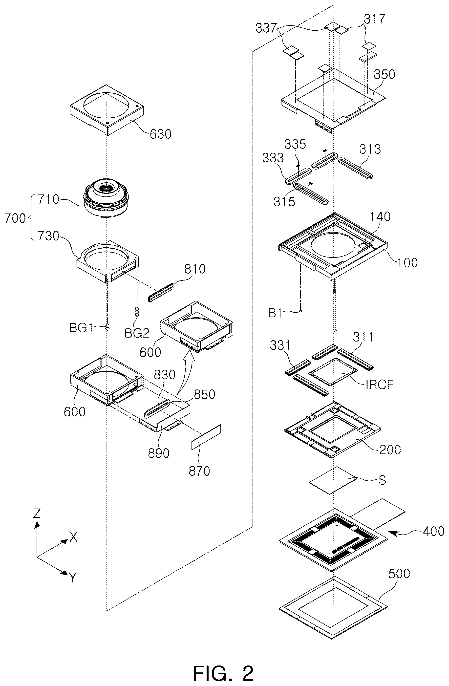Patent US12348868 Figure 2 – Camera module actuator for optical image stabilization with movable image sensor