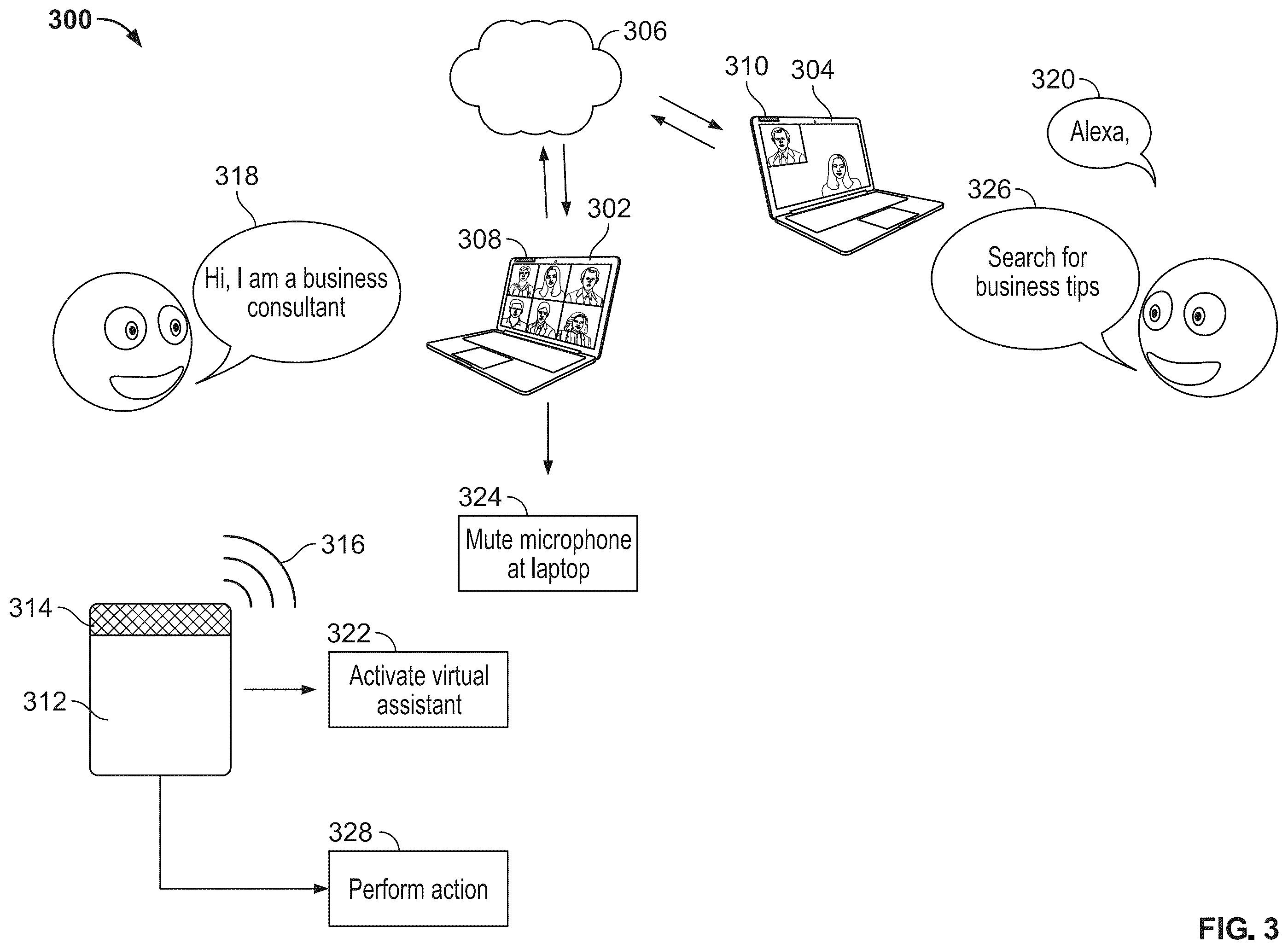 Patent US12348900 Figure 3 – Systems and methods for enabling a smart search and the sharing of results during a conference