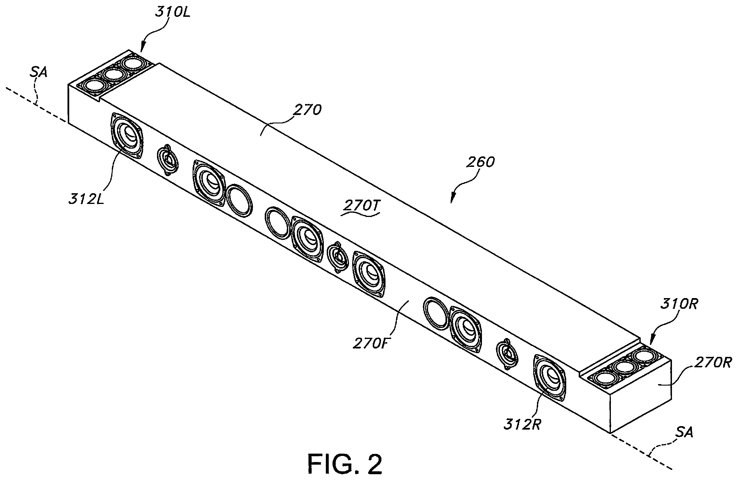 Patent US12348949 Figure 5 – Active cancellation of a height-channel soundbar array's forward sound radiation