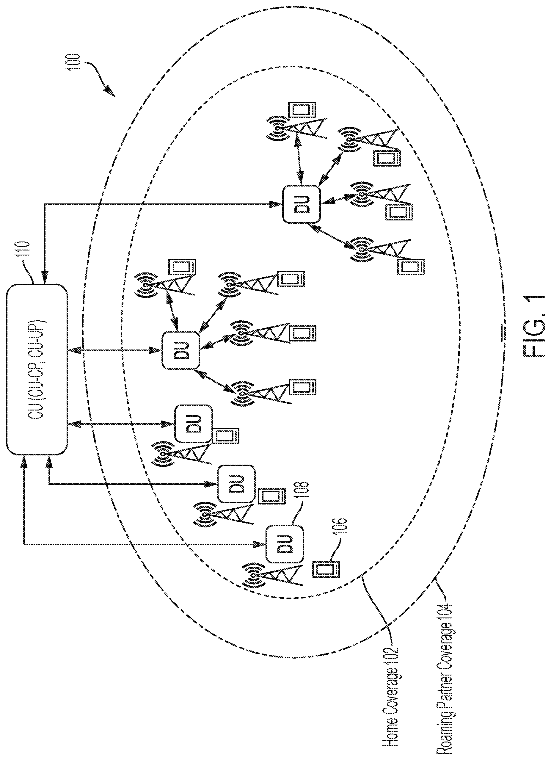 Patent US12348989 Figure 1 – Intelligence layer on virtualized platform in communication with multiple distributed units