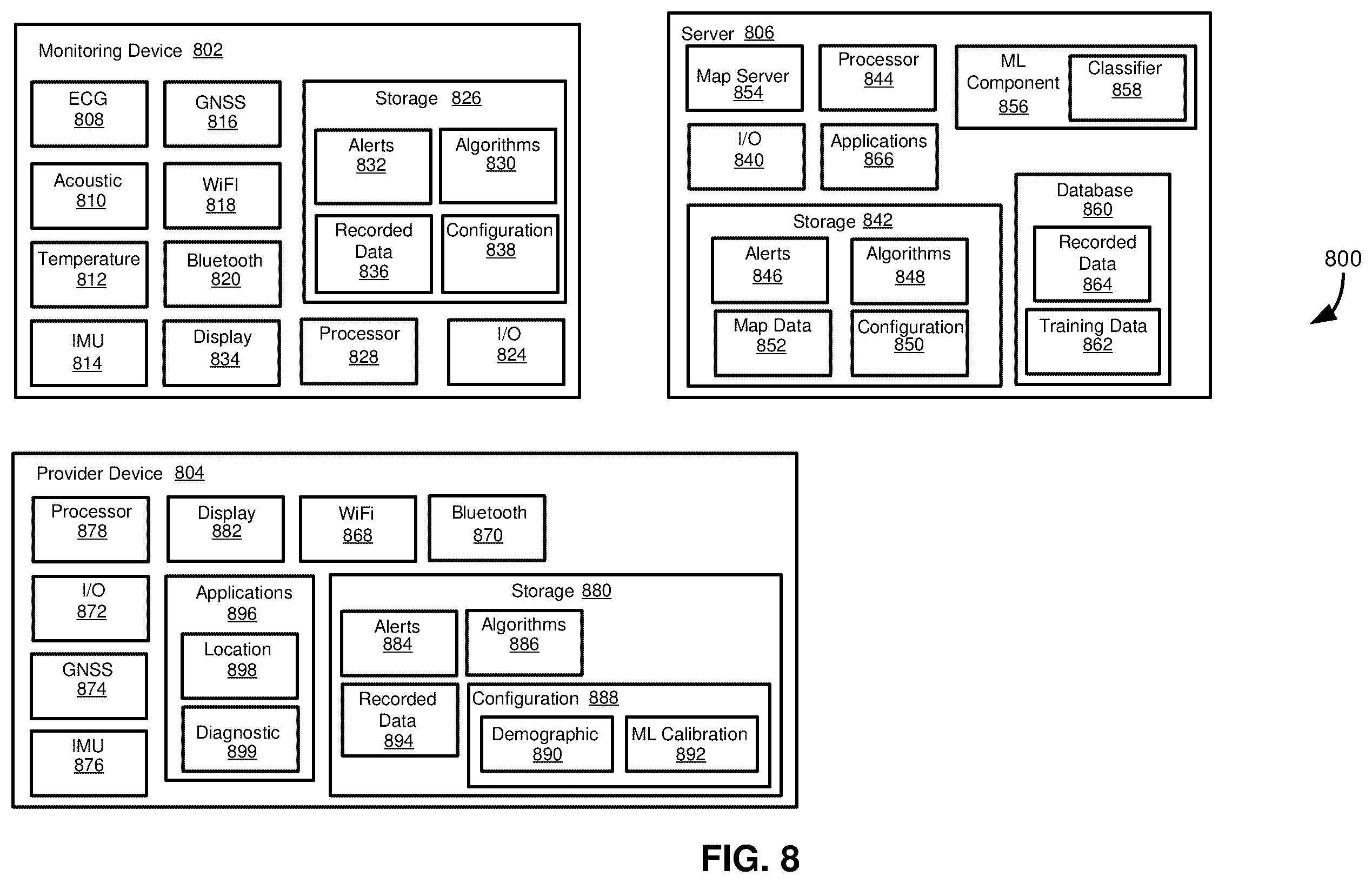 Patent US12350007 Figure 8 – Wearable health monitoring device