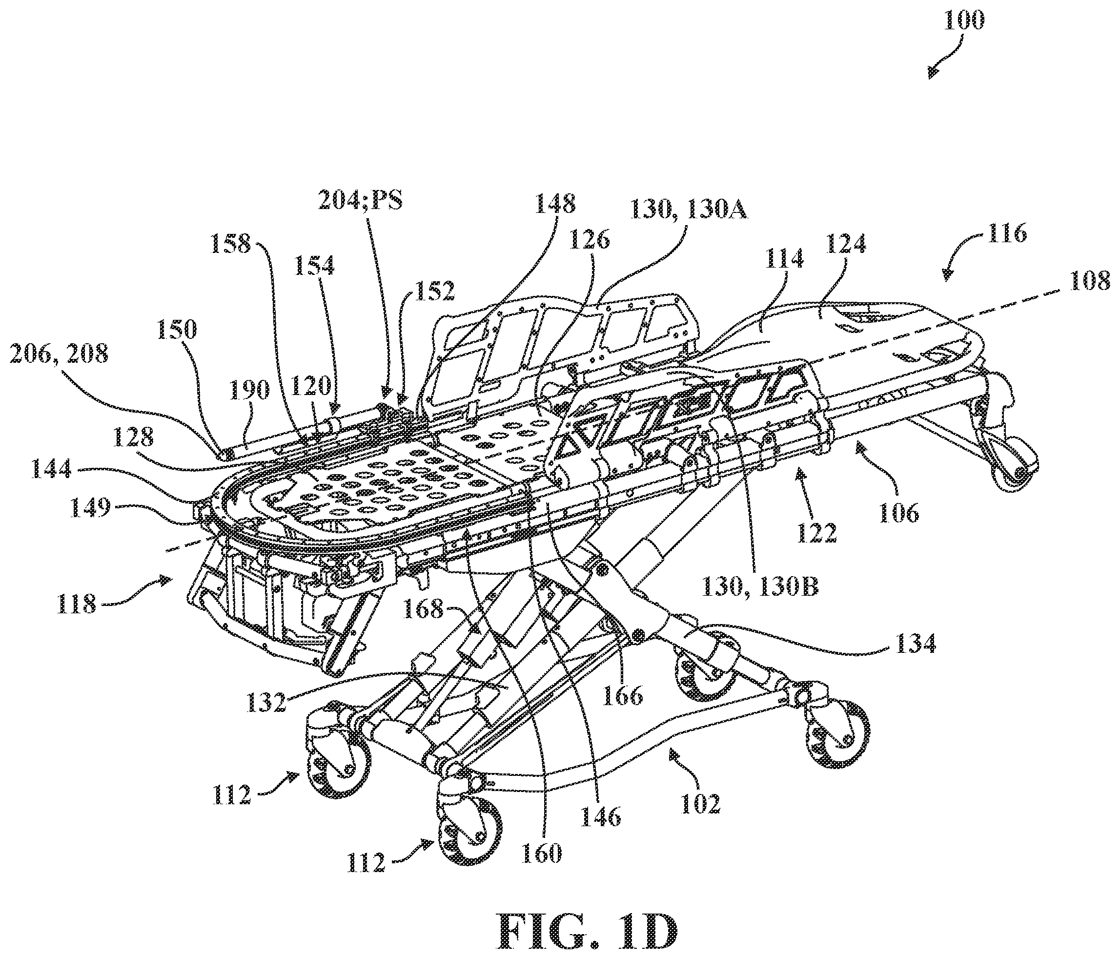 Patent US12350075 Figure 4 – Patient support apparatus with support assembly for medical device