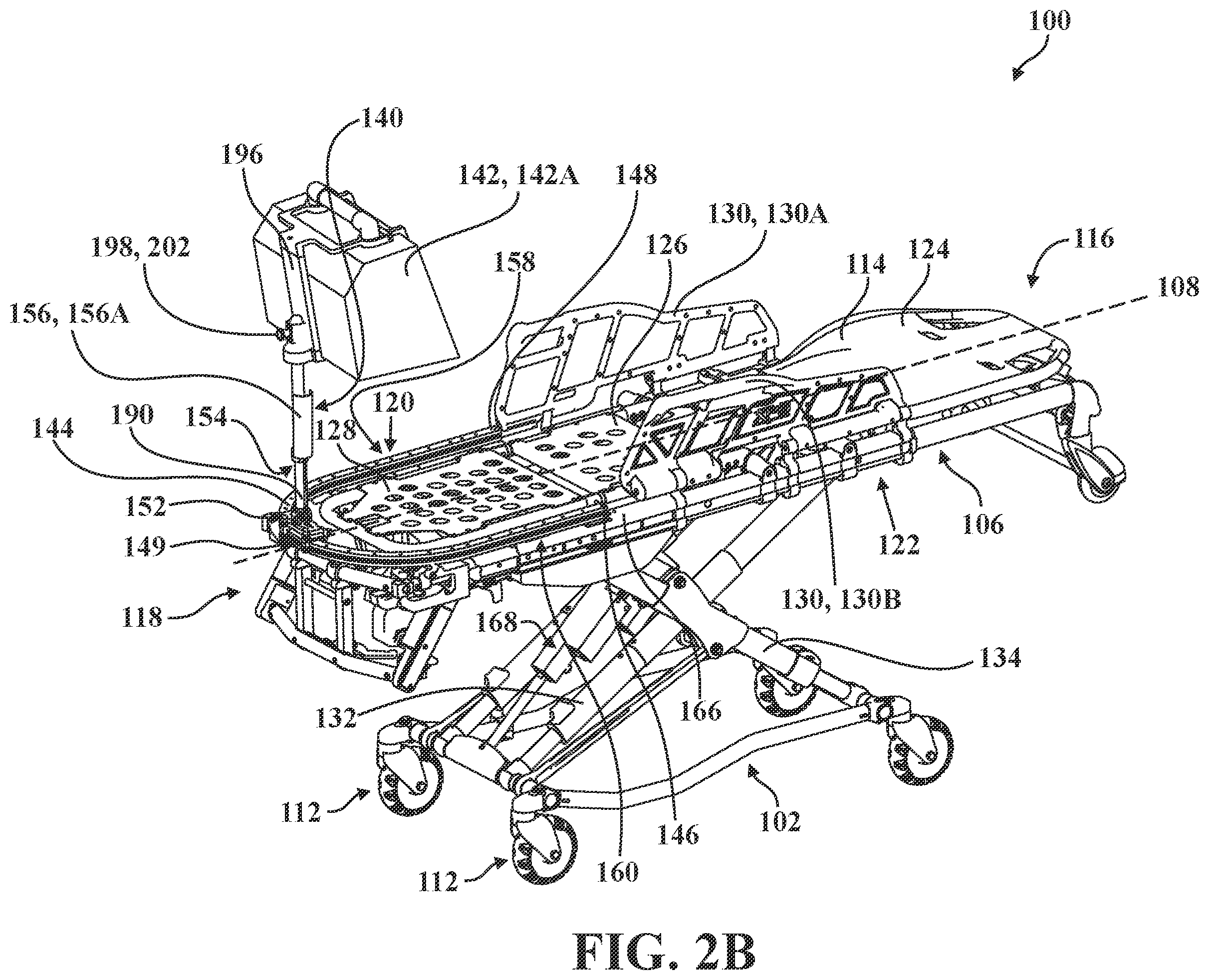 Patent US12350075 Figure 6 – Patient support apparatus with support assembly for medical device