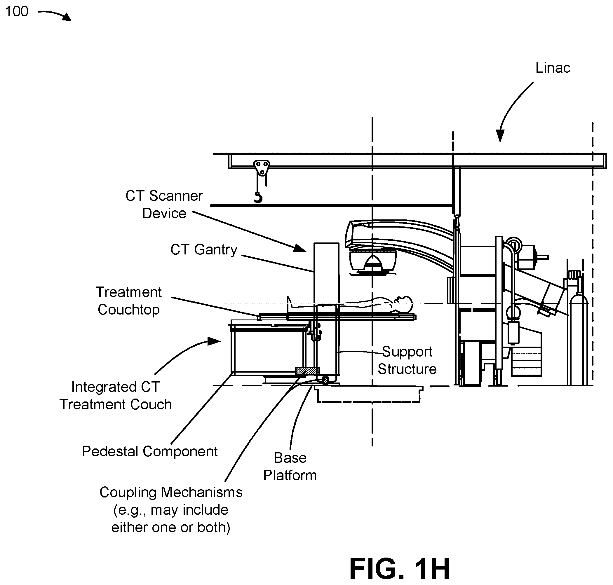 Patent US12350076 Figure 8 – Integrated computed tomography (CT) treatment couch system