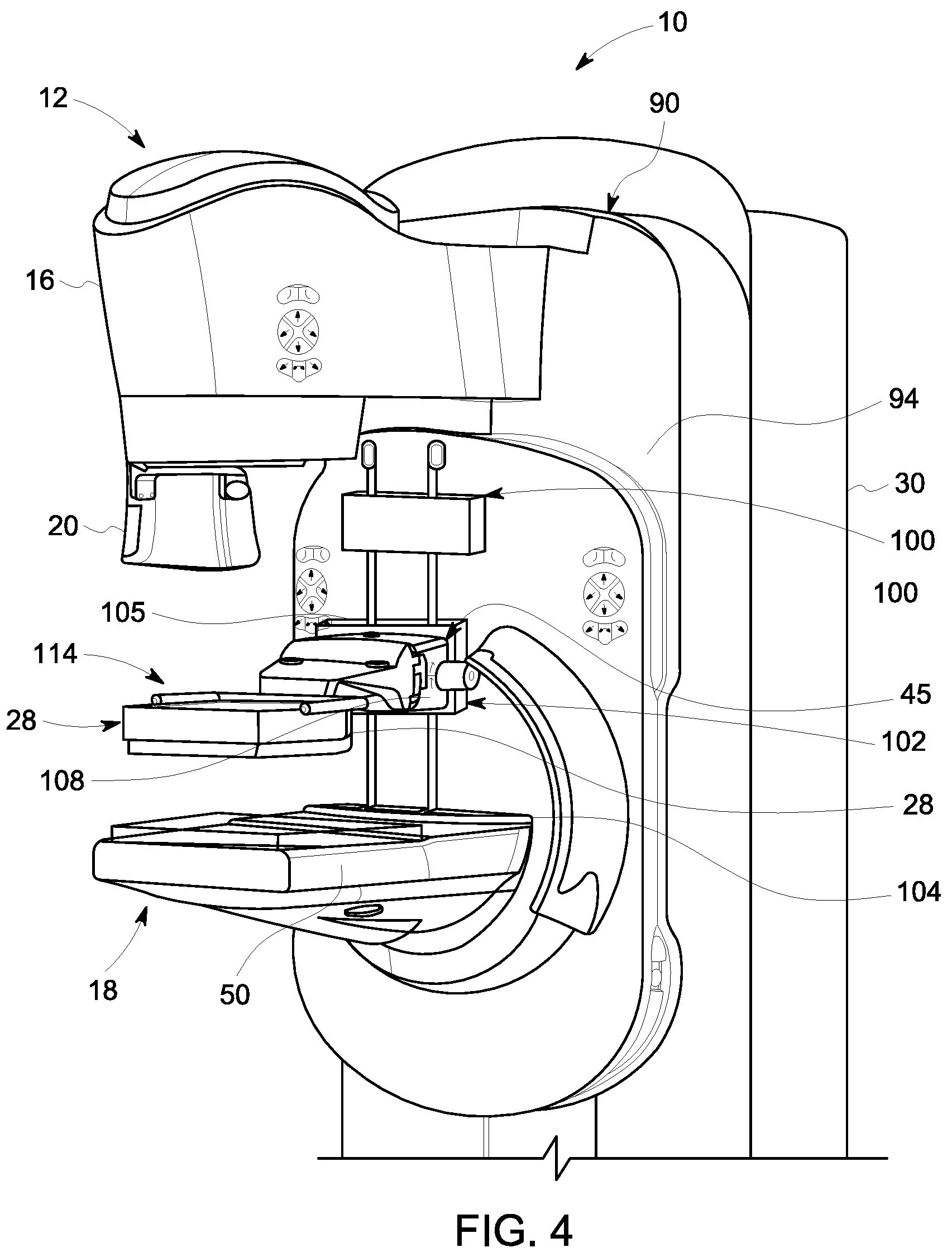 Patent US12350085 Figure 5 – Mammography imaging system with universal attachment structures