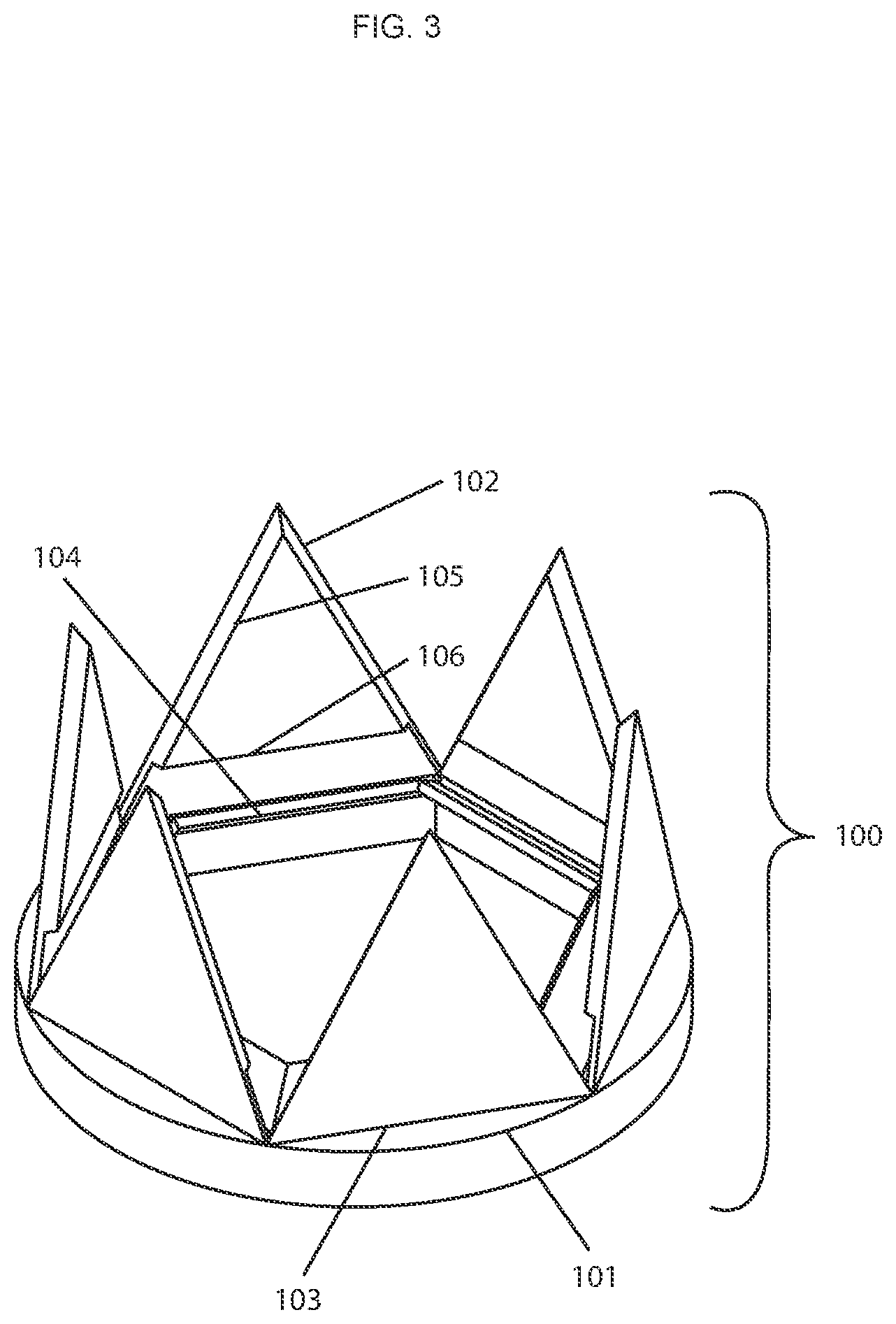 Patent US12350146 Figure 3 – Prosthetic heart valve with a dihedral guard mechanism