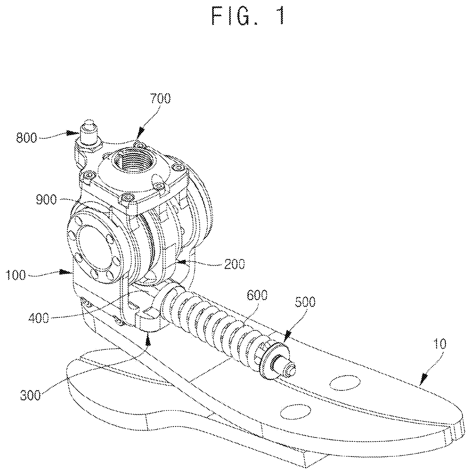 Patent US12350176 Figure 1 – Robotic prosthetic leg and method for driving robotic prosthetic leg