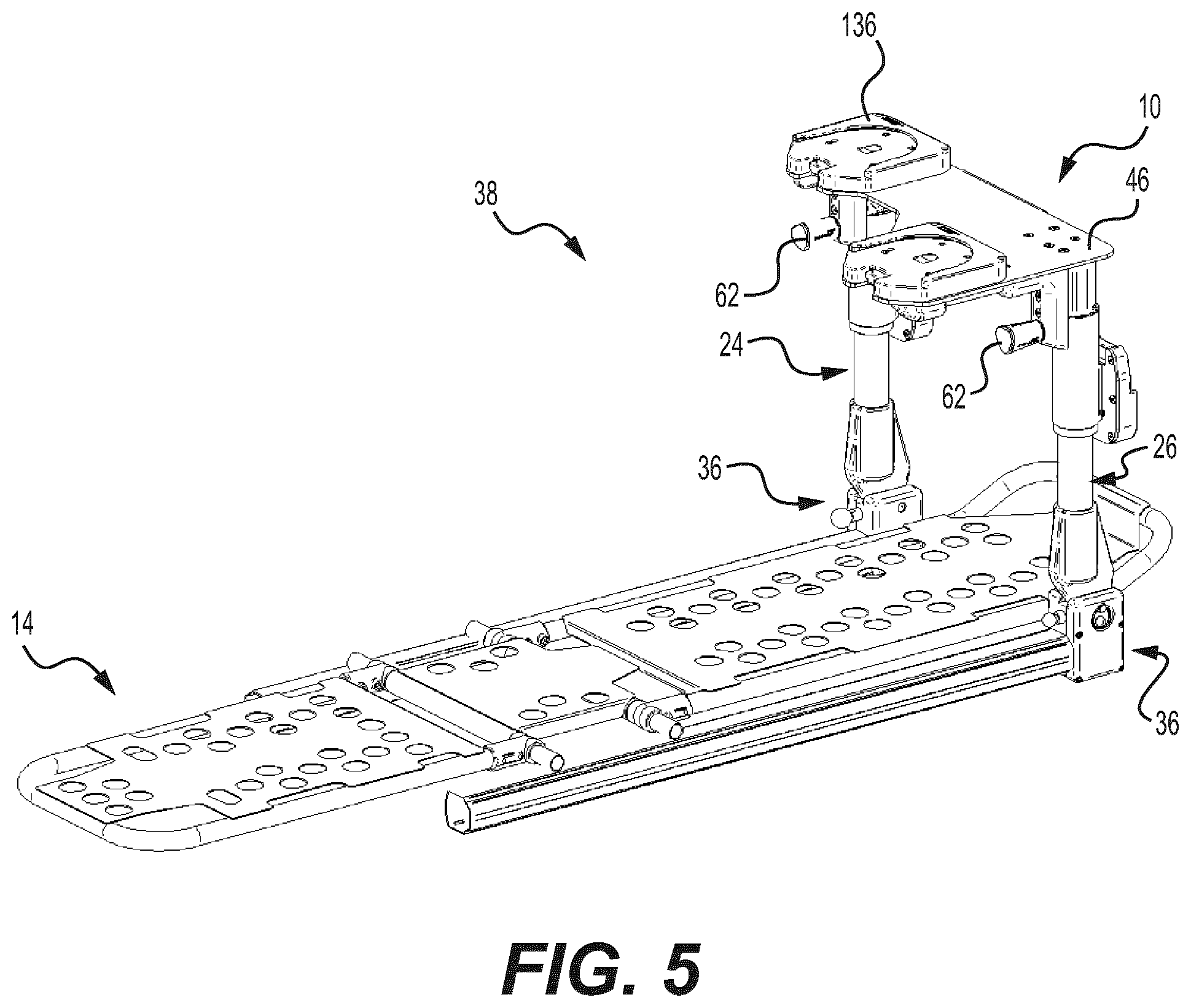 Patent US12350201 Figure 5 – Mounting apparatus for securing equipment to a patient transport system